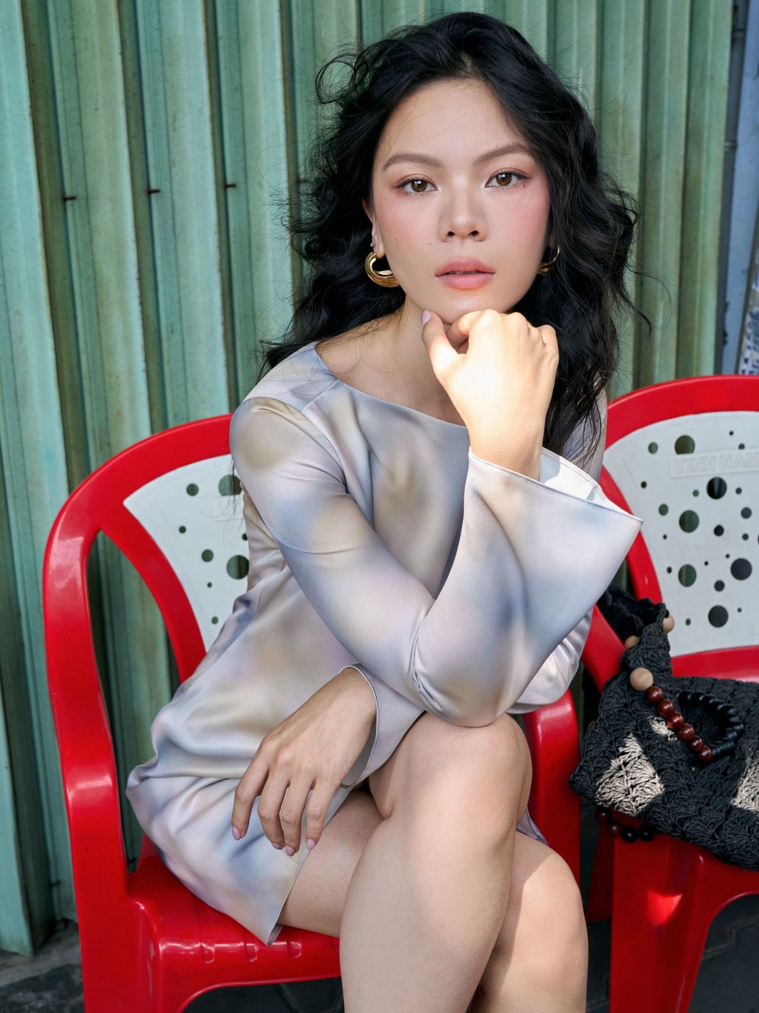  Đầm Sương Lam lụa tay dài | Mauve Blue Haze dress 