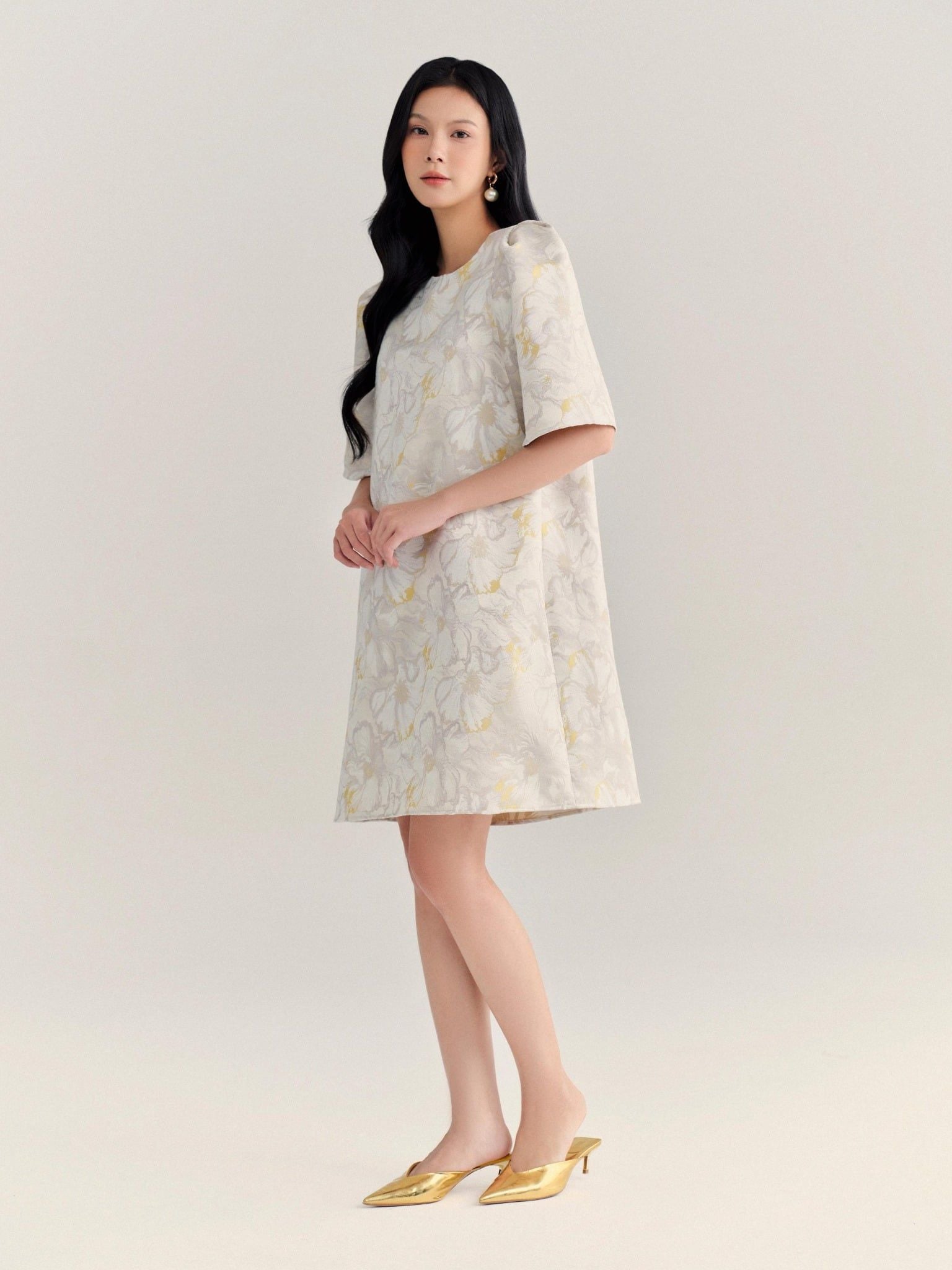  Đầm gấm tay chuông | Mauve Bell dress 