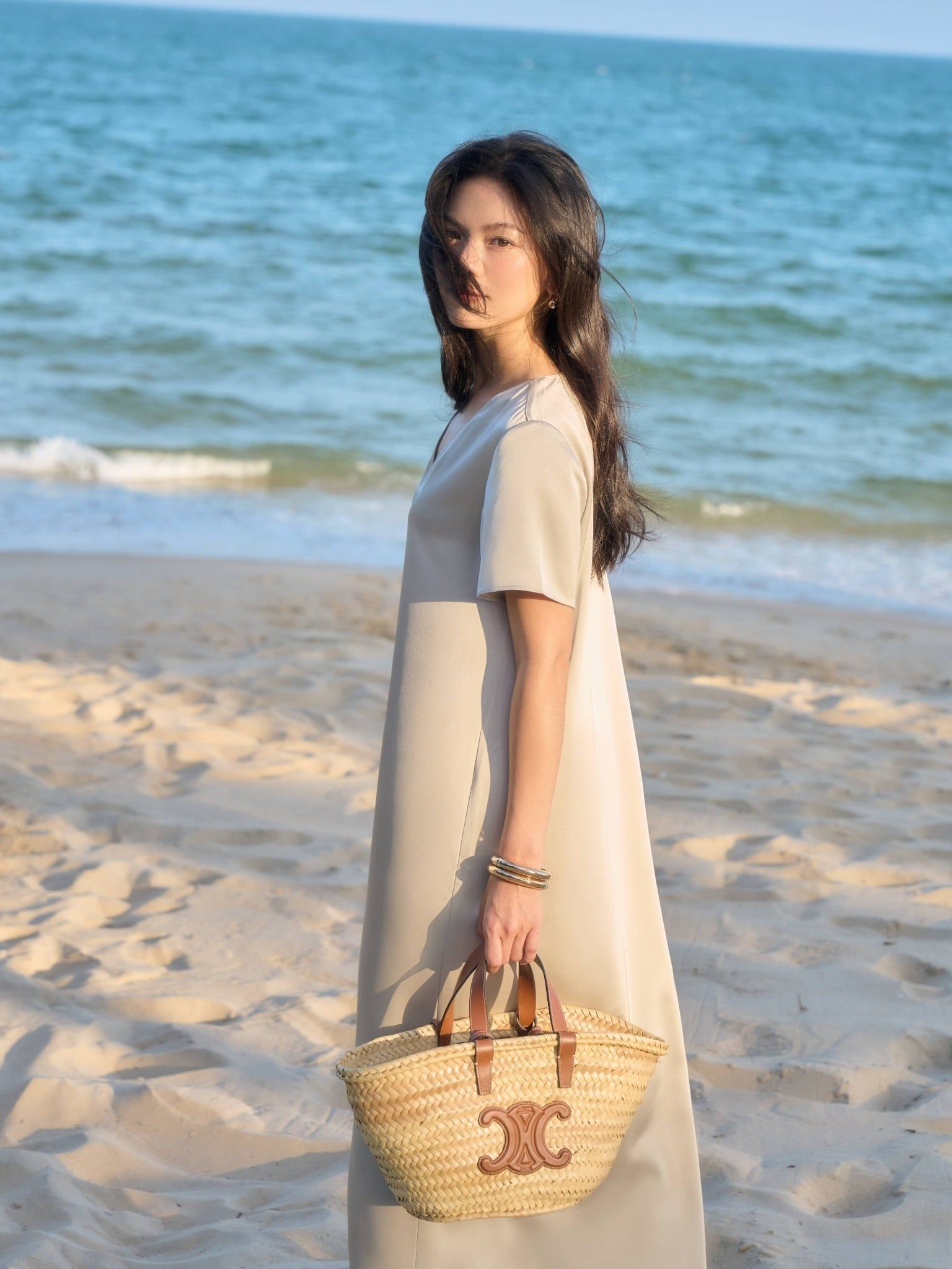  Đầm lụa dài cổ tim | Mauve V Silk dress 