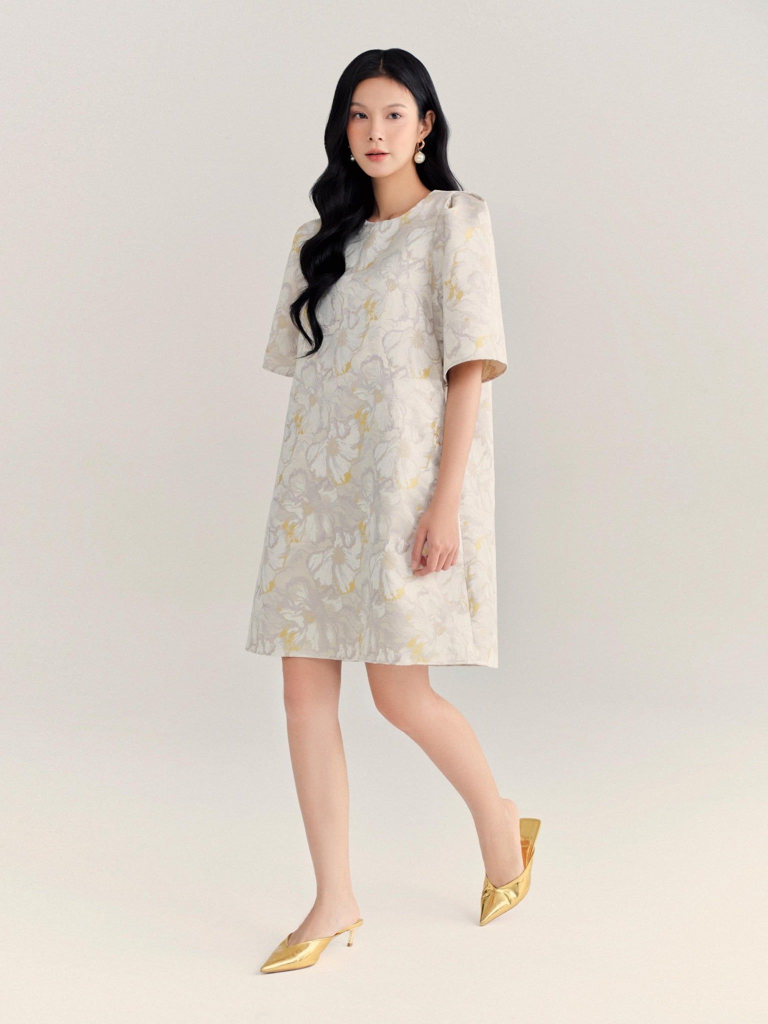  Đầm gấm tay chuông | Mauve Bell dress 