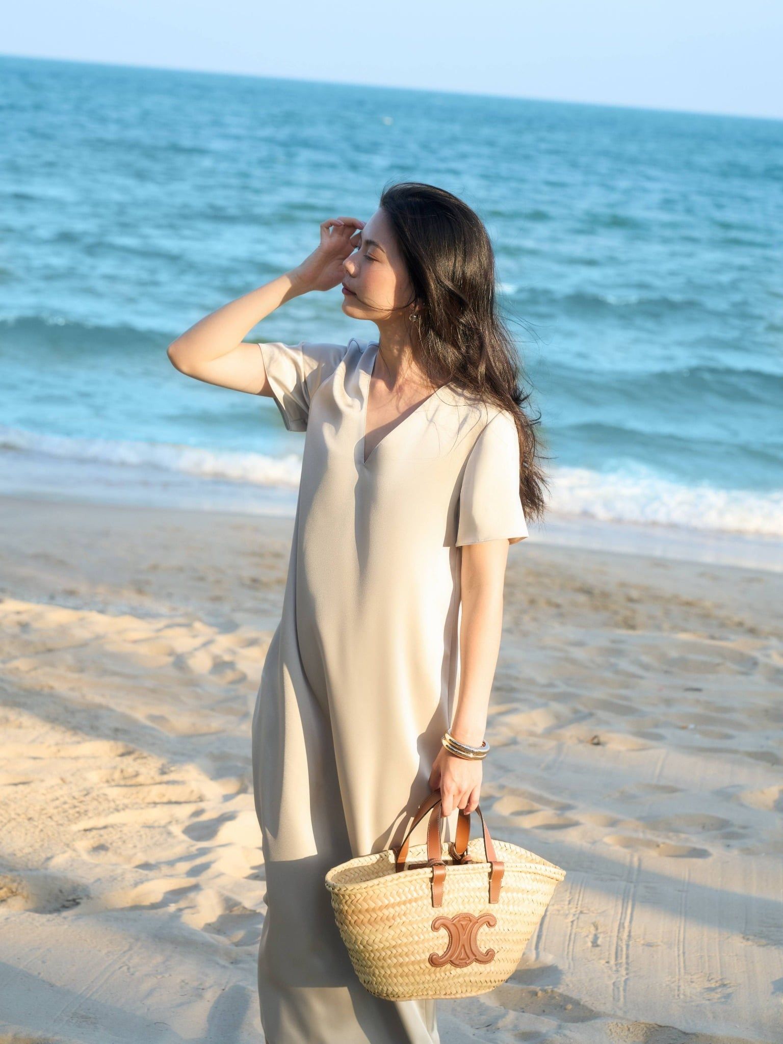  Đầm lụa dài cổ tim | Mauve V Silk dress 