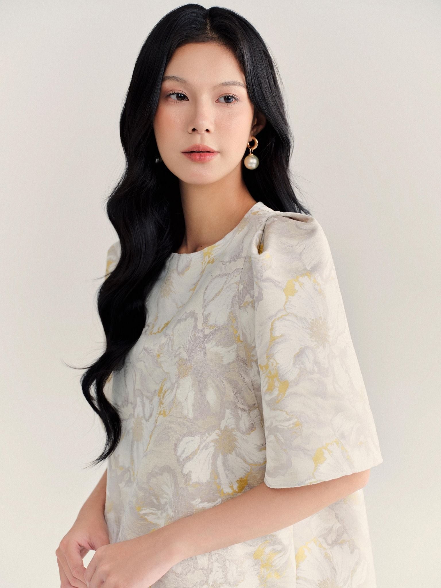  Đầm gấm tay chuông | Mauve Bell dress 