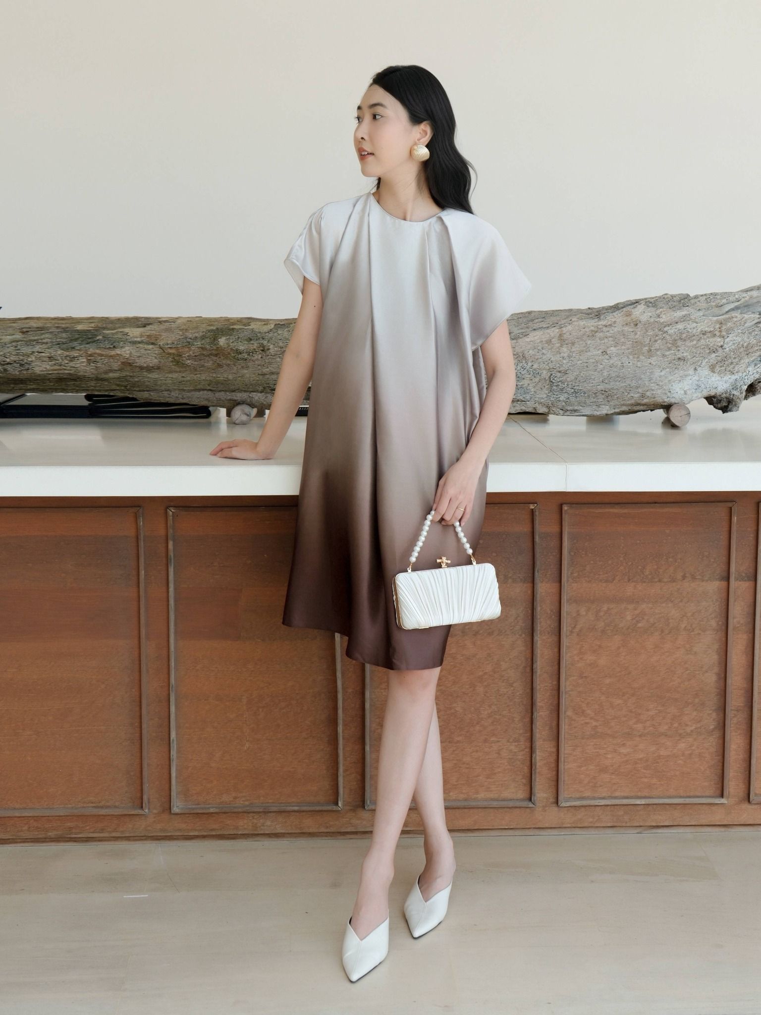  Đầm lụa loang màu thắt nơ | Mauve Ombre dress 