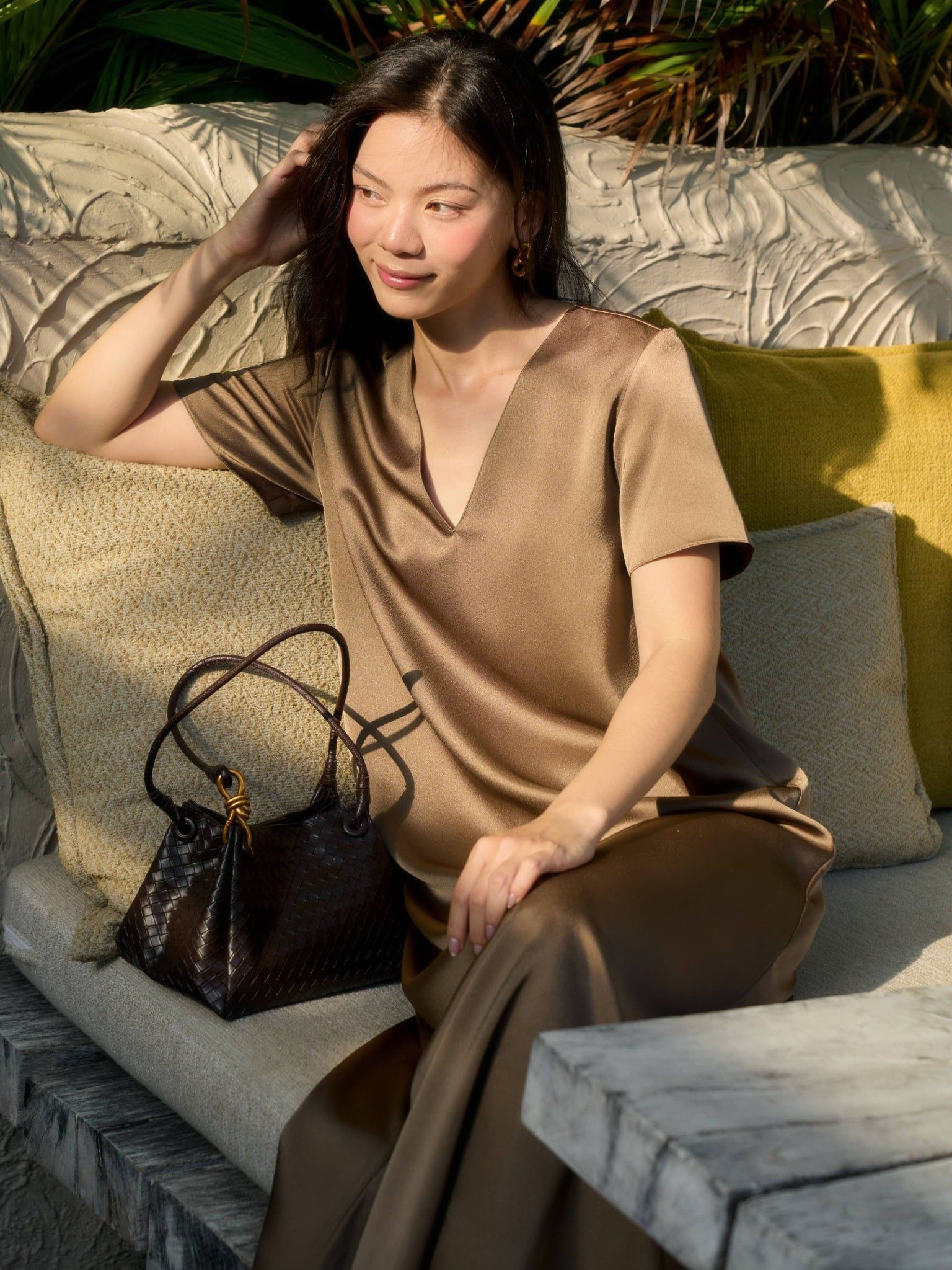  Đầm lụa dài cổ tim | Mauve V Silk dress 