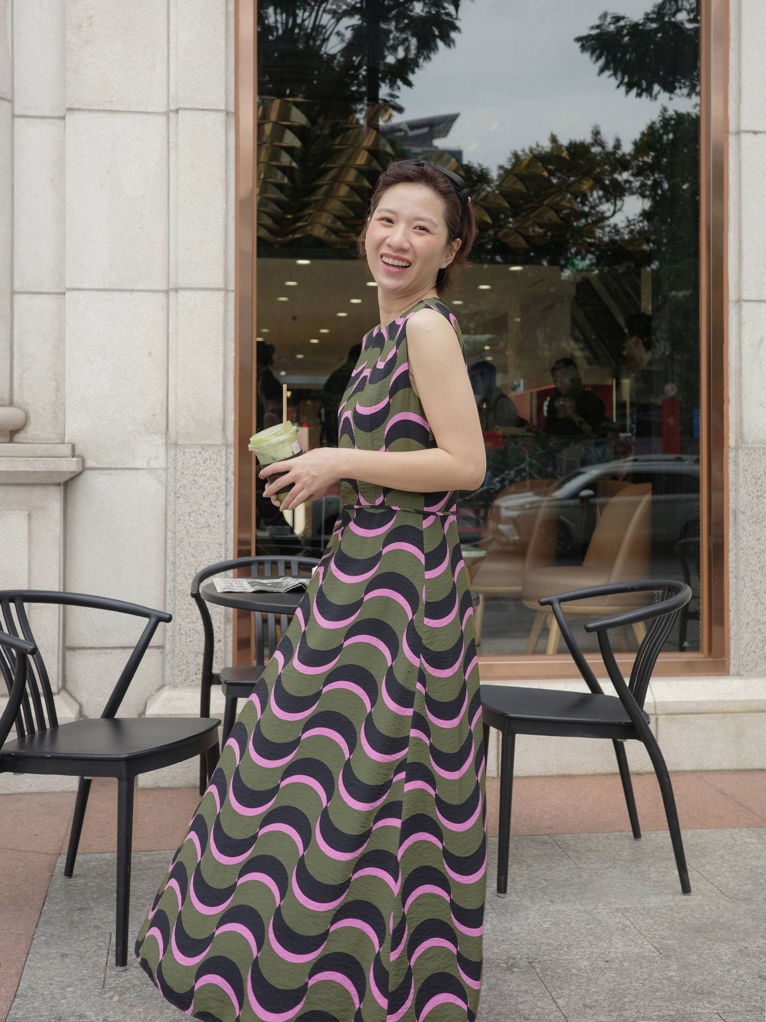  Đầm midi nhấn eo hoạ tiết | Mauve 90s Midi dress 