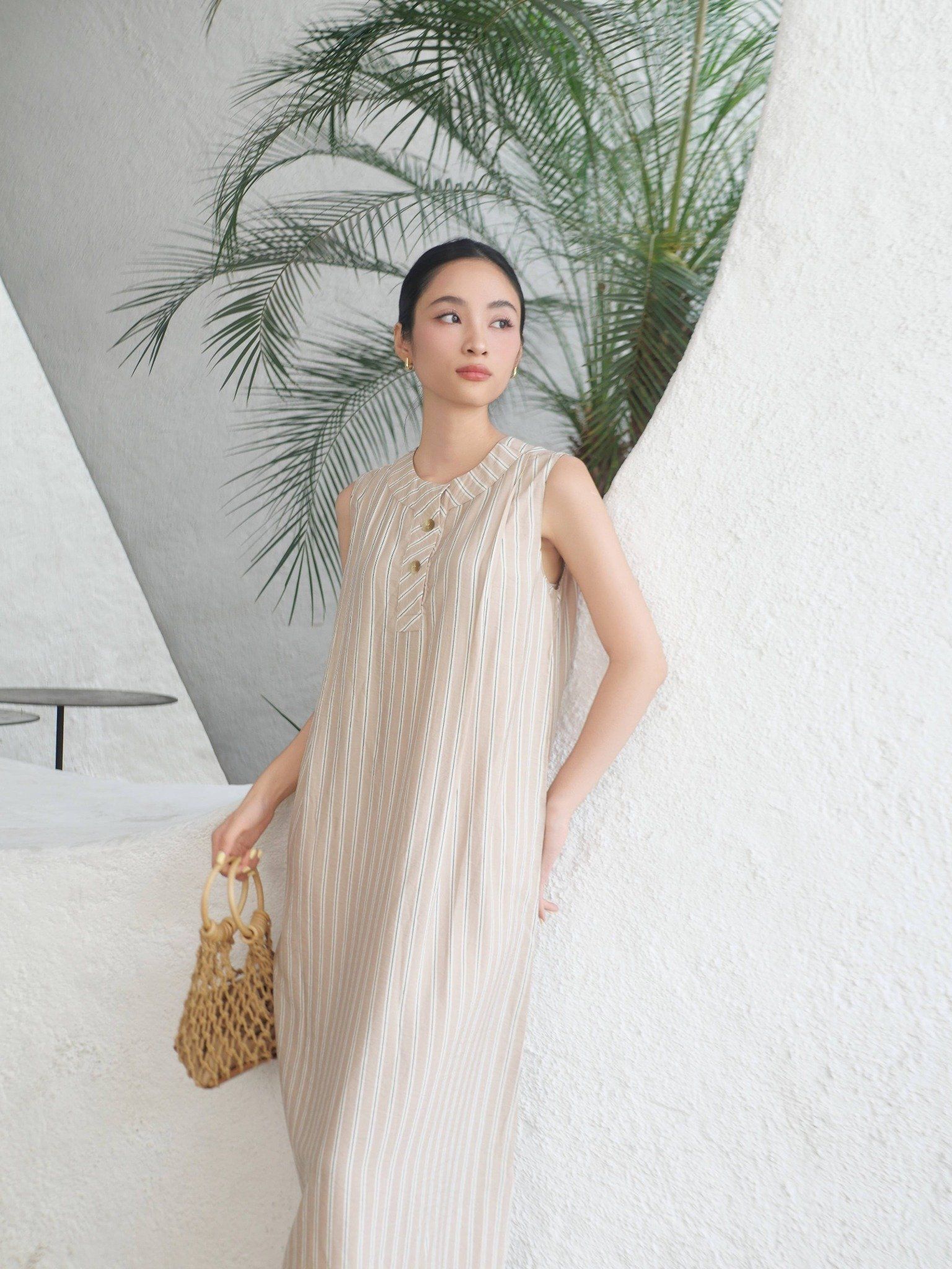  Đầm dài sọc | Mauve Striped dress 