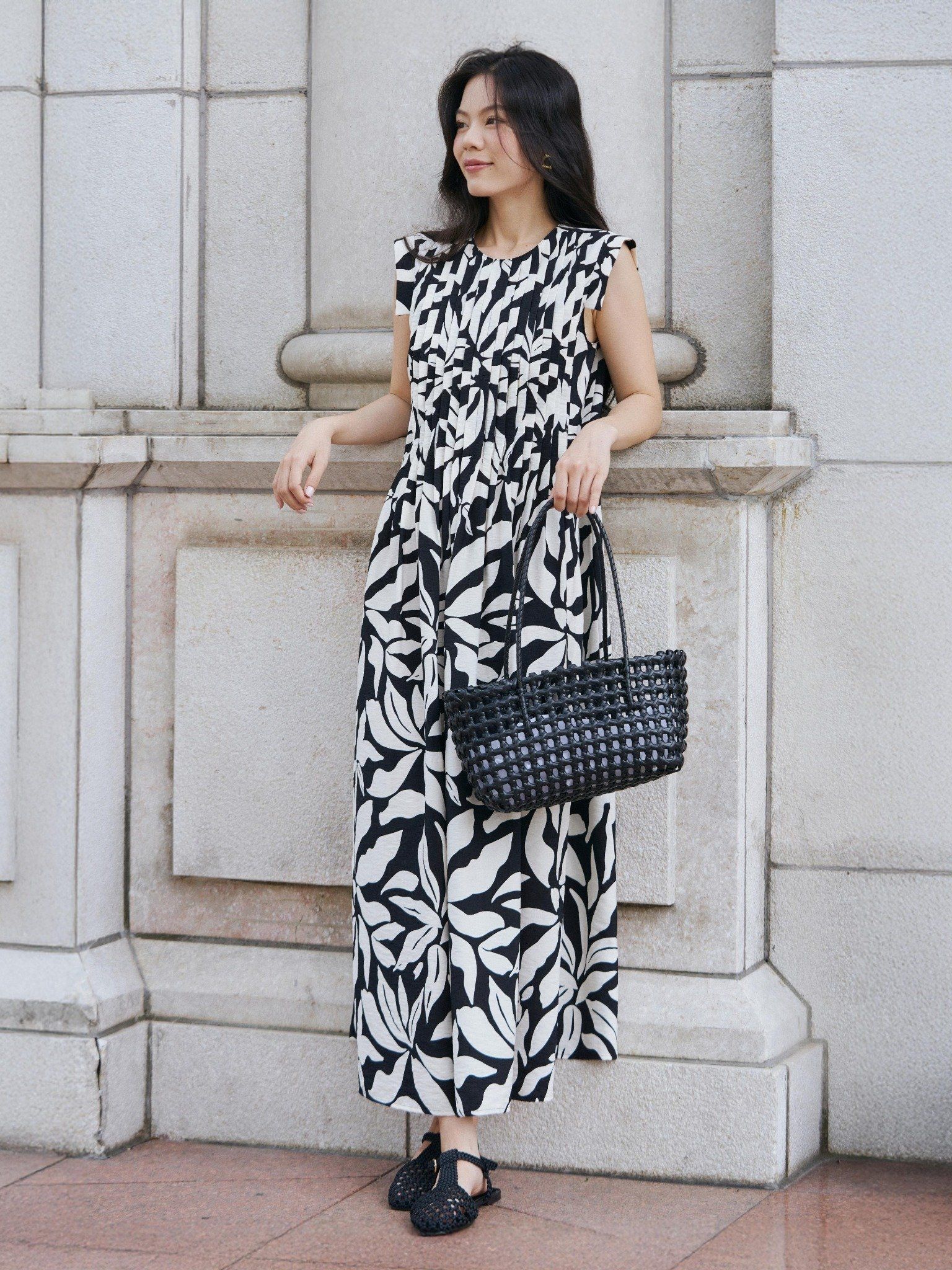  Đầm hoạ tiết xếp ly | Mauve Pattern dress 