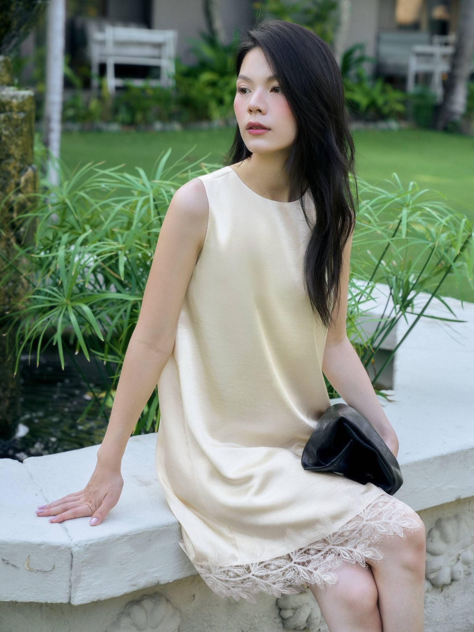  Đầm lụa phối ren | Mauve Satin Lace dress 