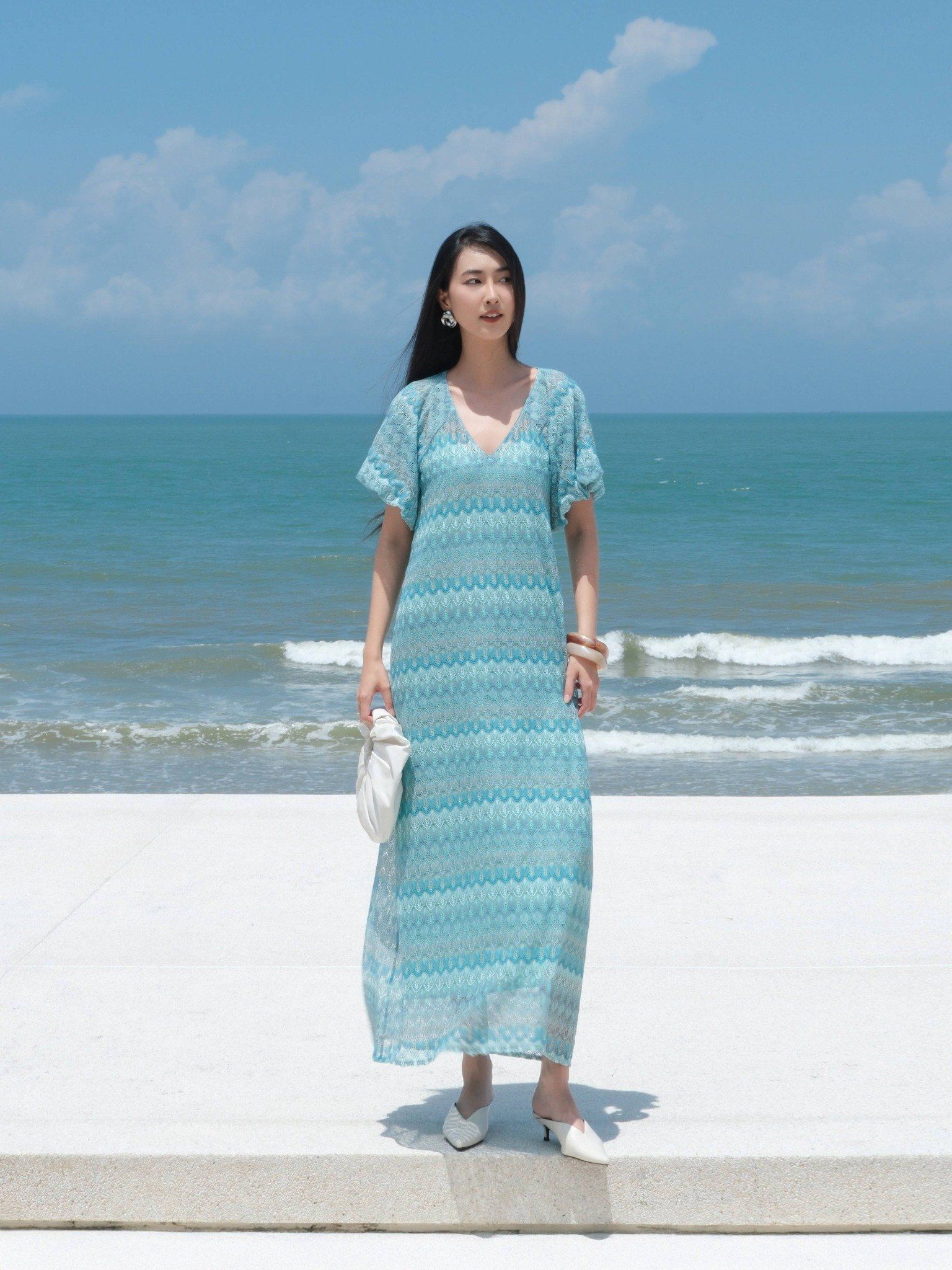  Đầm maxi ren tay bí | Mauve Lace dress 