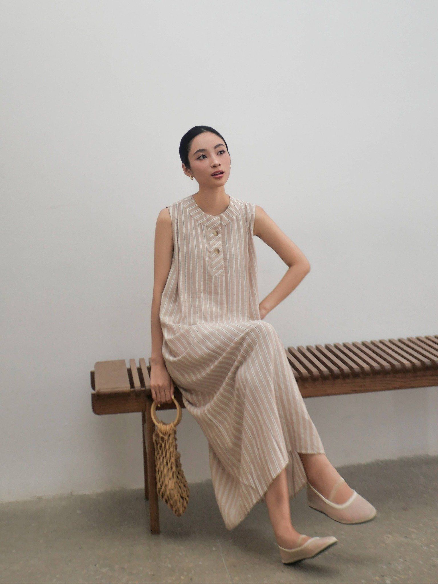  Đầm dài sọc | Mauve Striped dress 