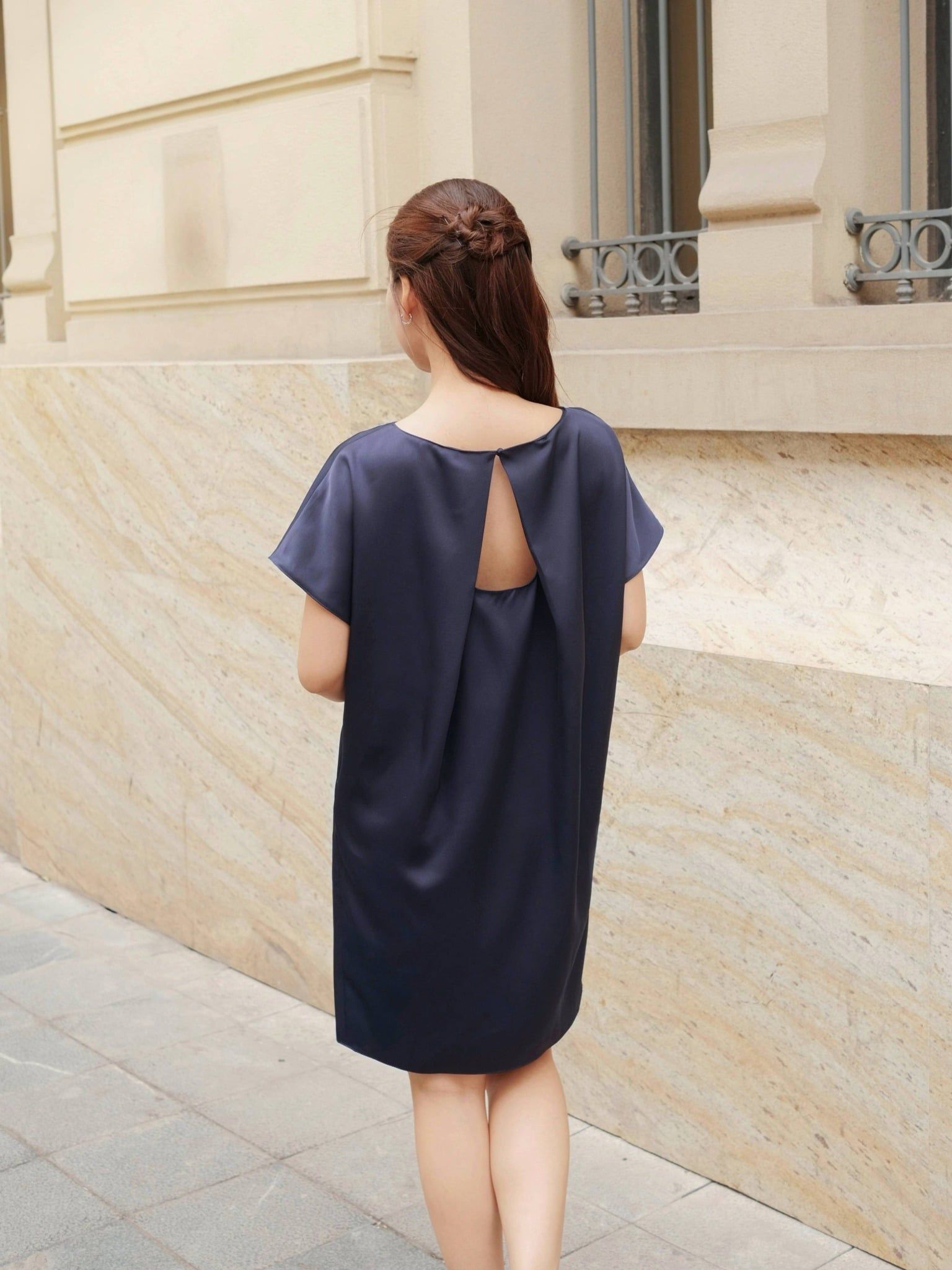  Đầm lụa basic cách điệu lưng | Mauve Open back dress 