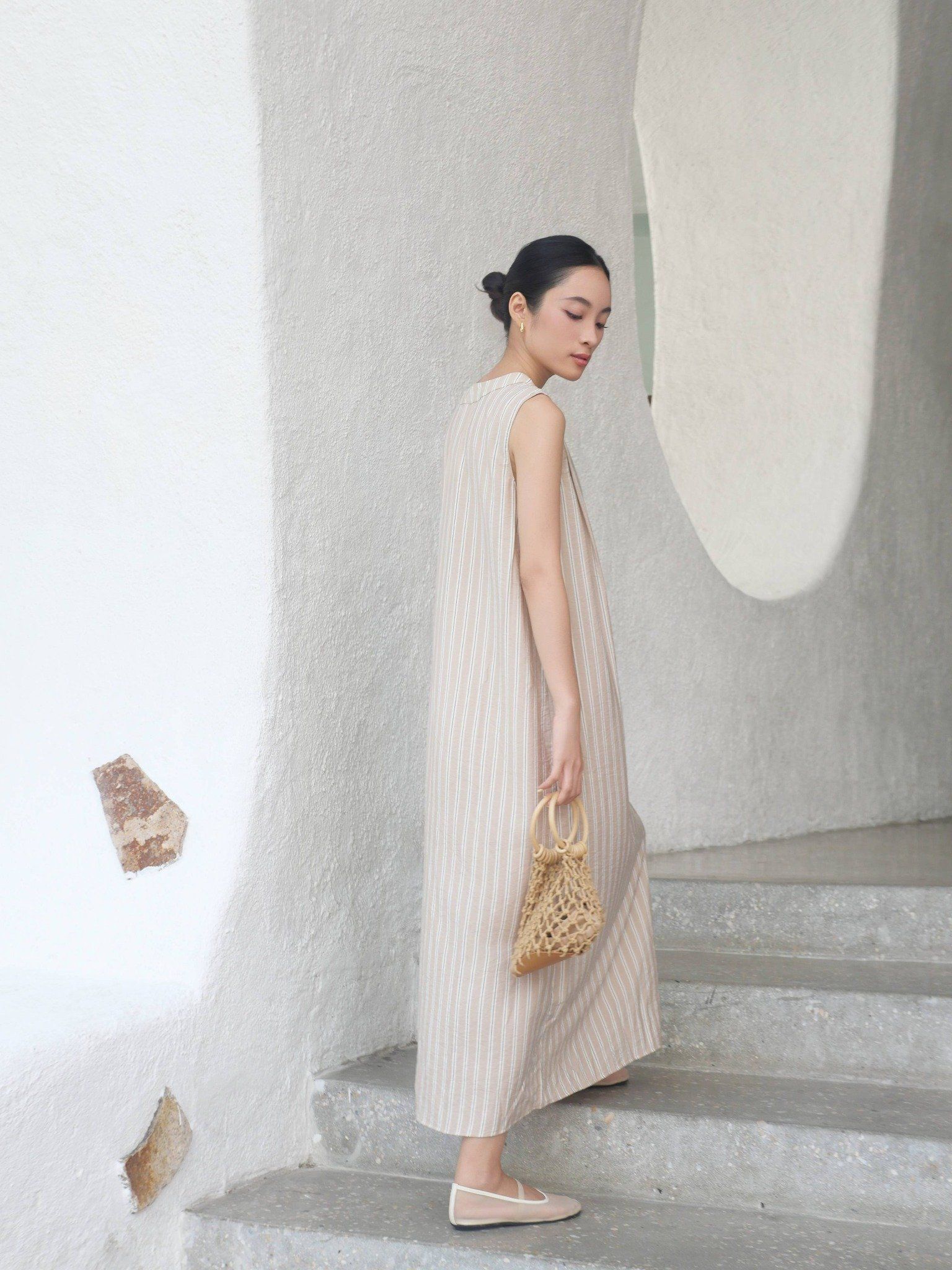  Đầm dài sọc | Mauve Striped dress 