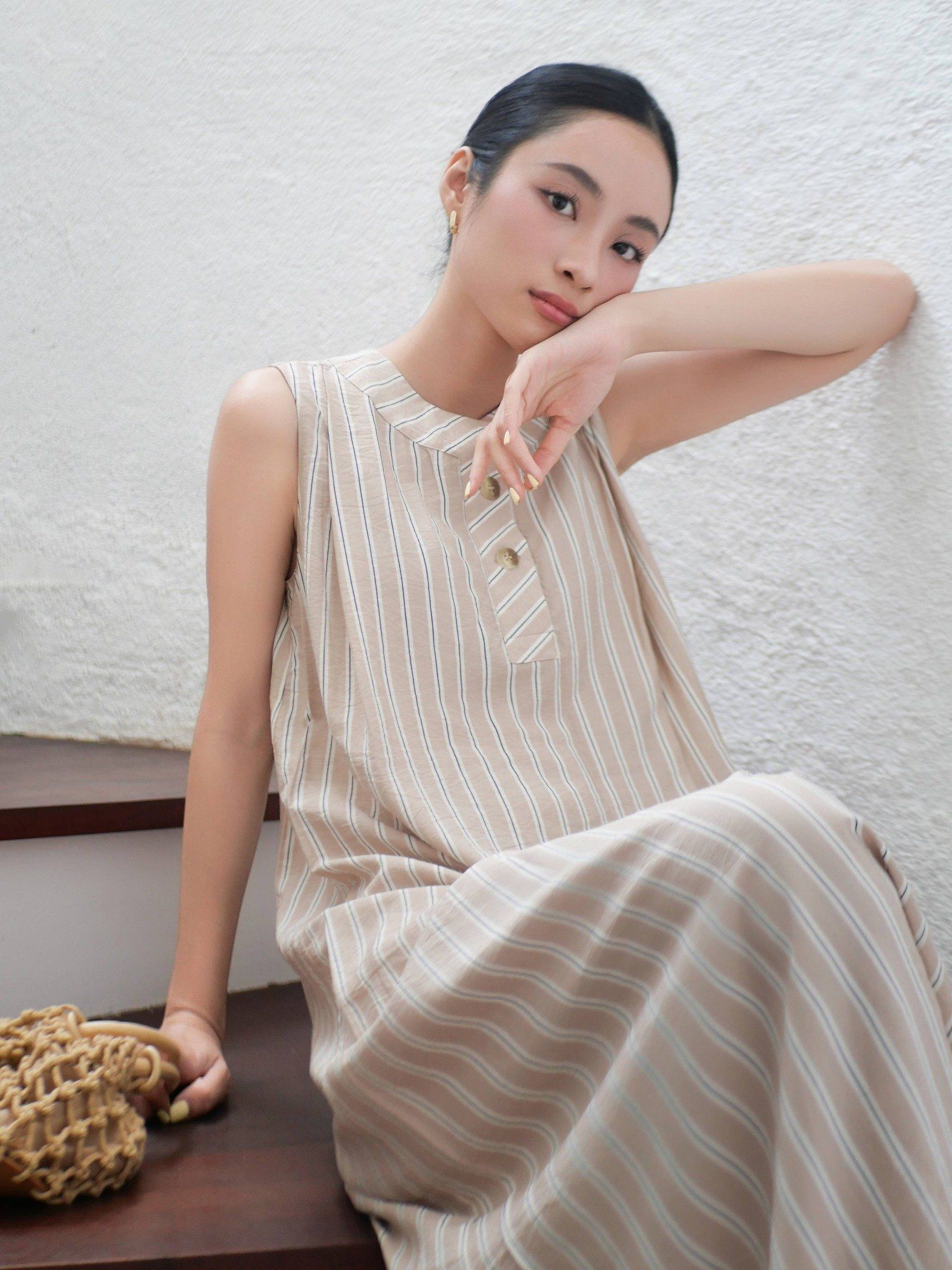  Đầm dài sọc | Mauve Striped dress 