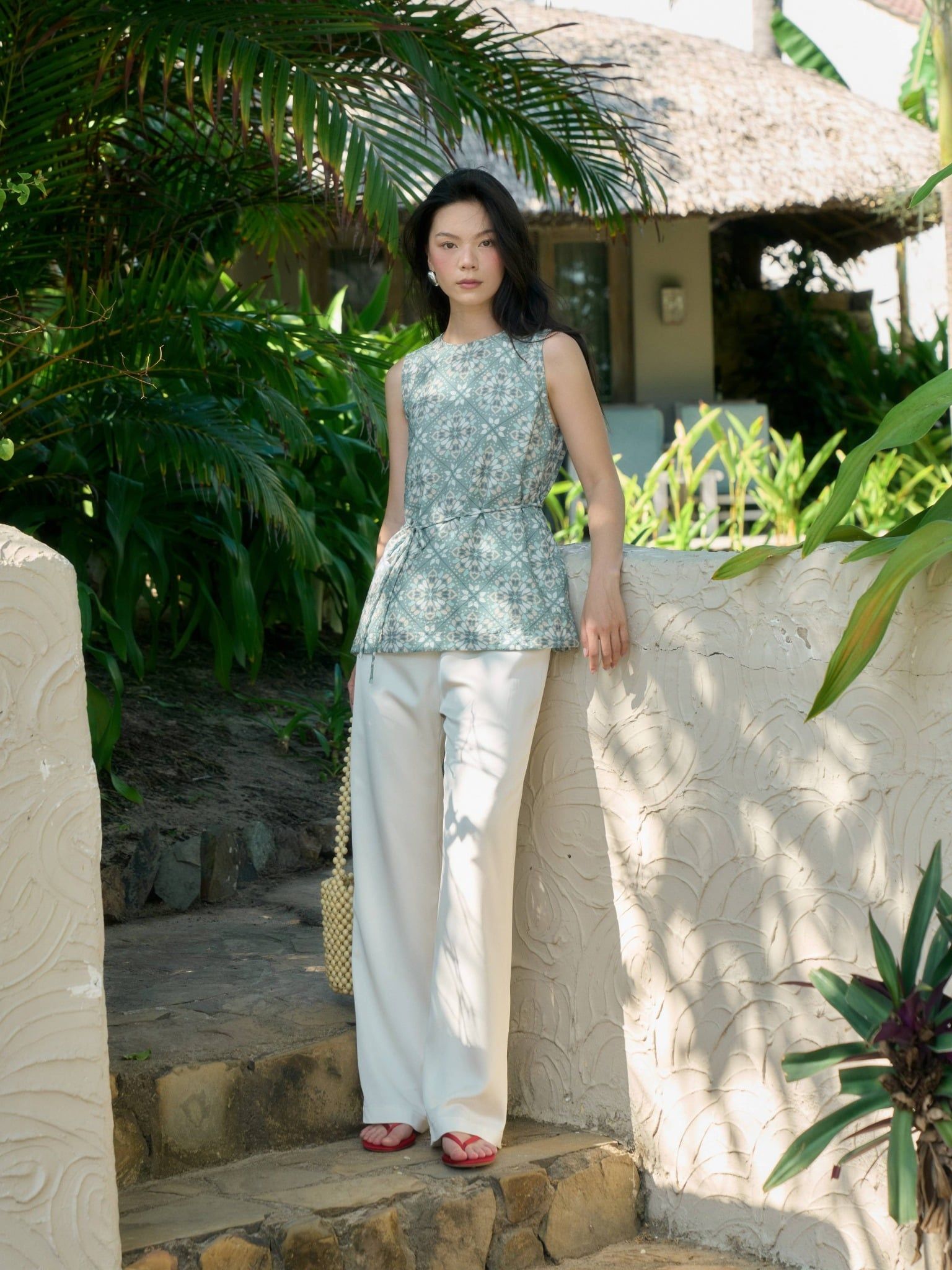  Áo họa tiết thắt eo | Mauve Daily Tie Top 