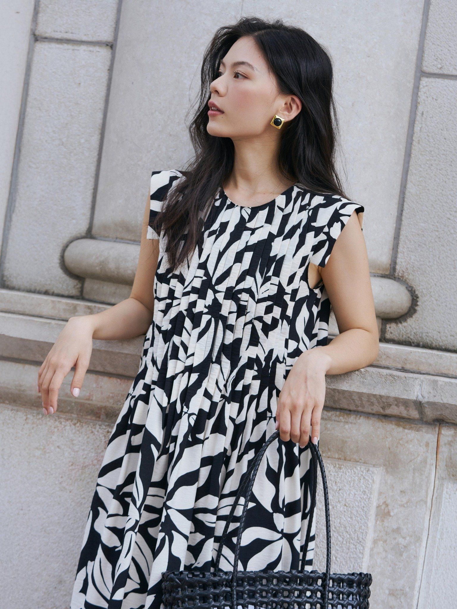  Đầm hoạ tiết xếp ly | Mauve Pattern dress 