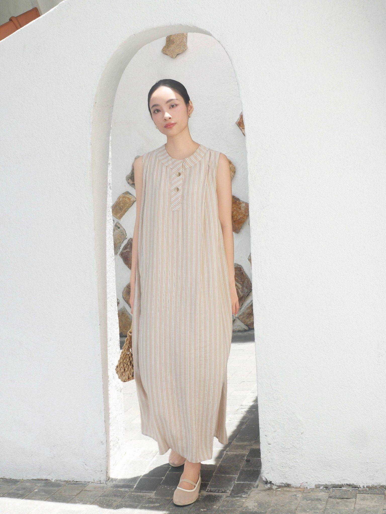  Đầm dài sọc | Mauve Striped dress 
