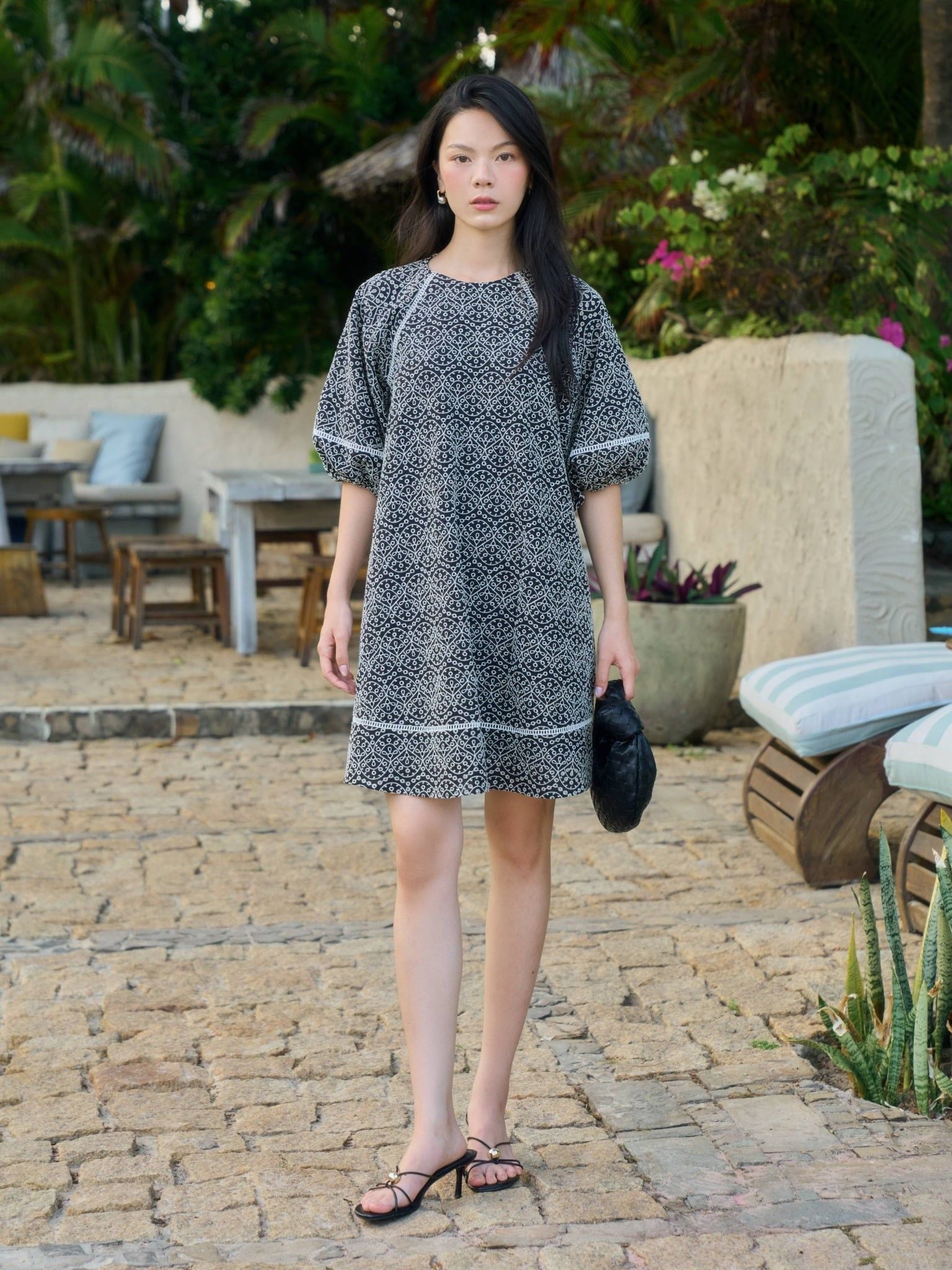  Đầm cotton thêu tay bồng | Mauve Embroidered Cotton dress 