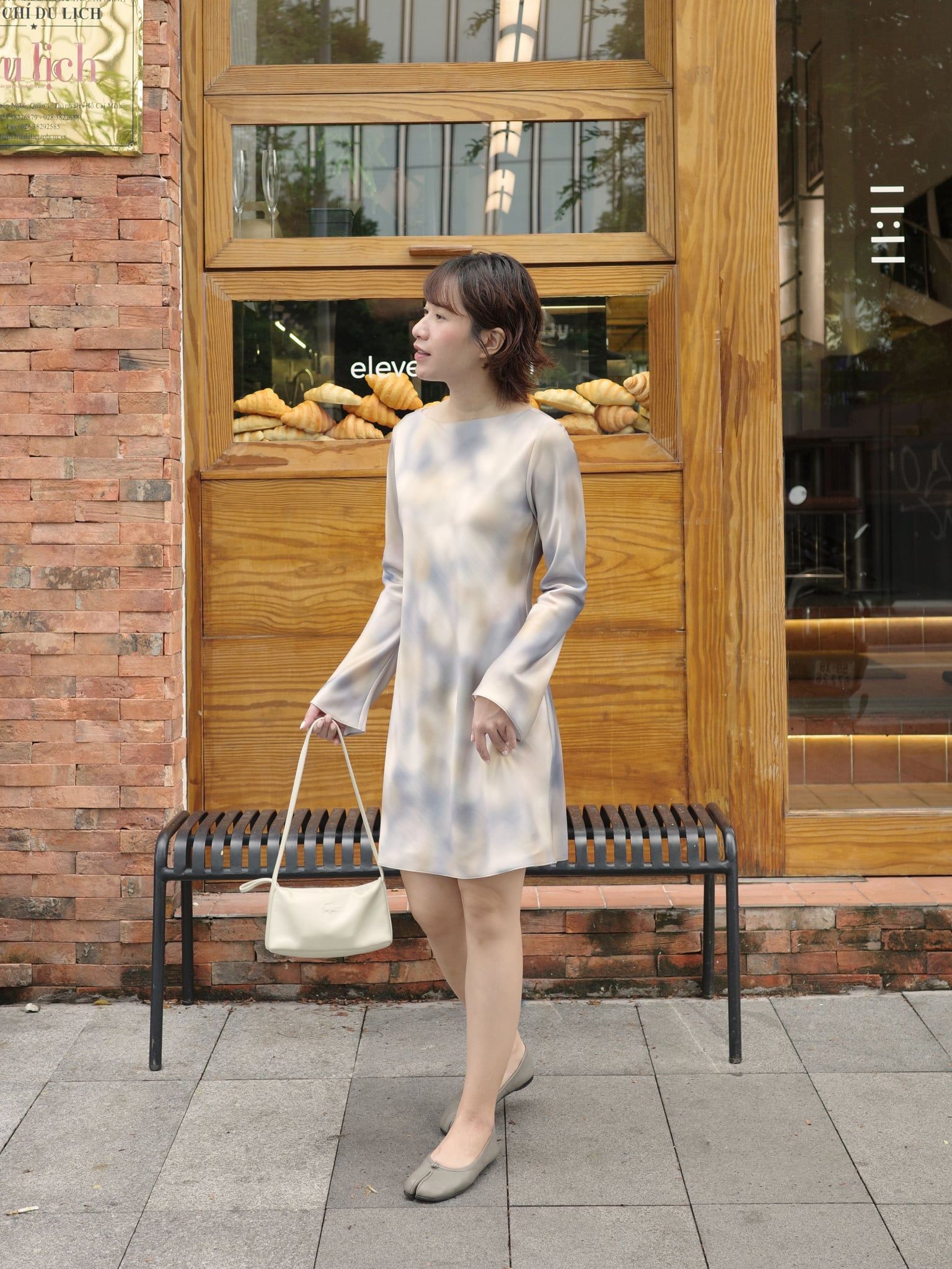  Đầm Sương Lam lụa tay dài | Mauve Blue Haze dress 