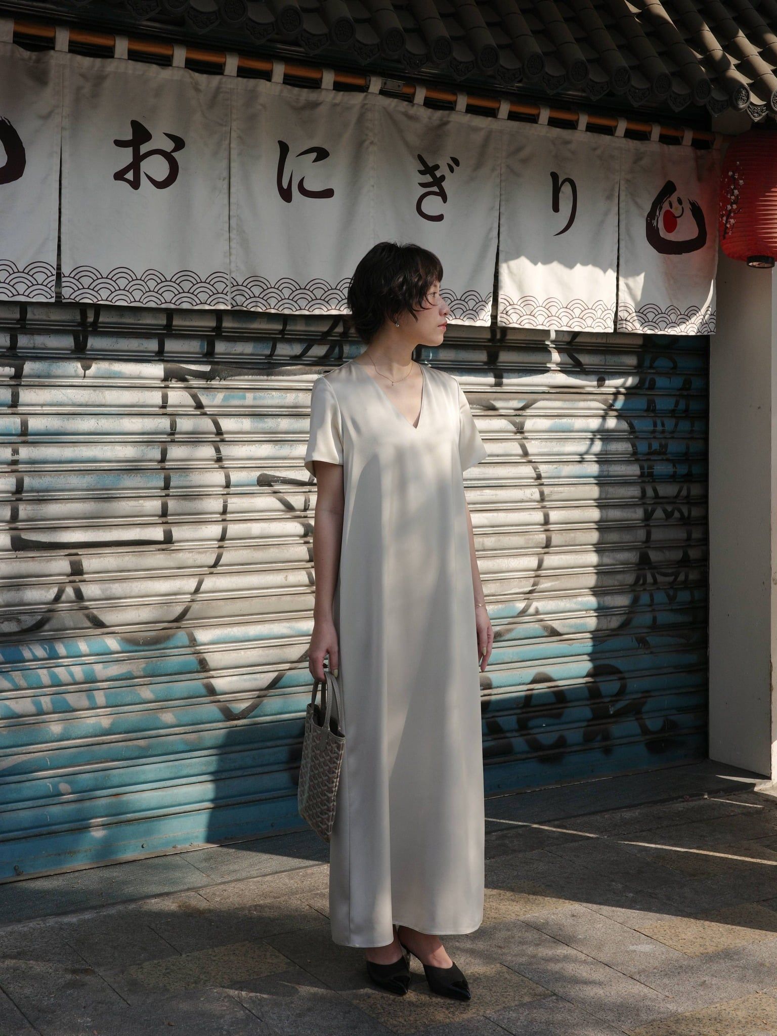  Đầm lụa dài cổ tim | Mauve V Silk dress 