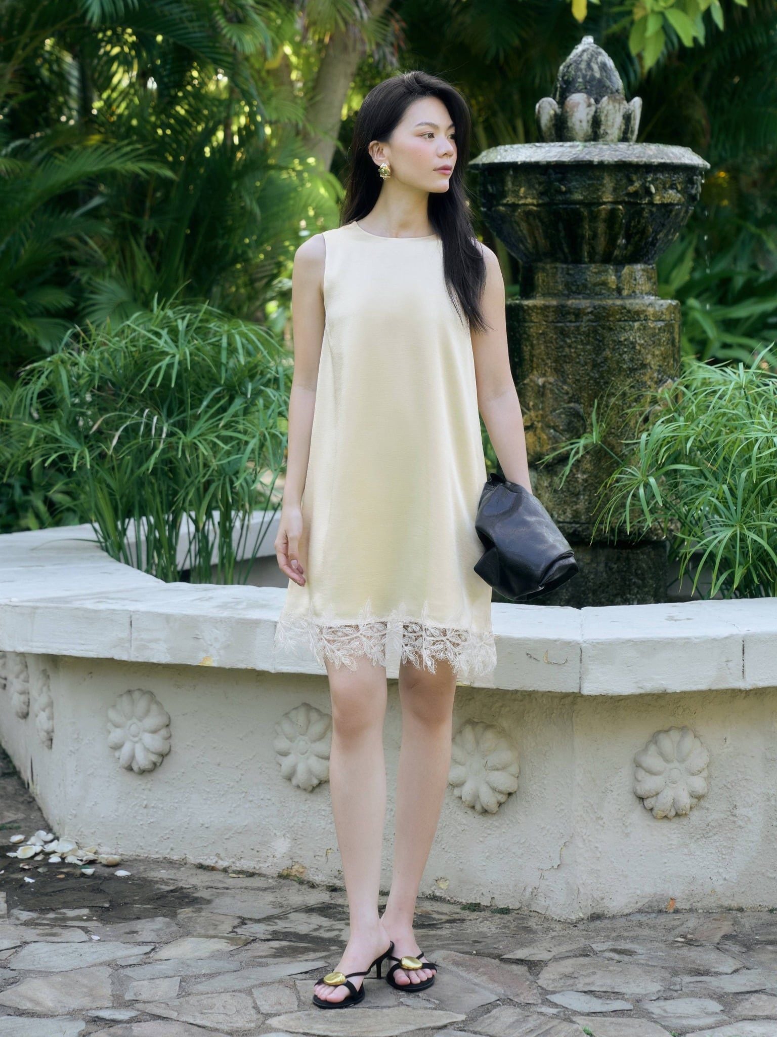  Đầm lụa phối ren | Mauve Satin Lace dress 