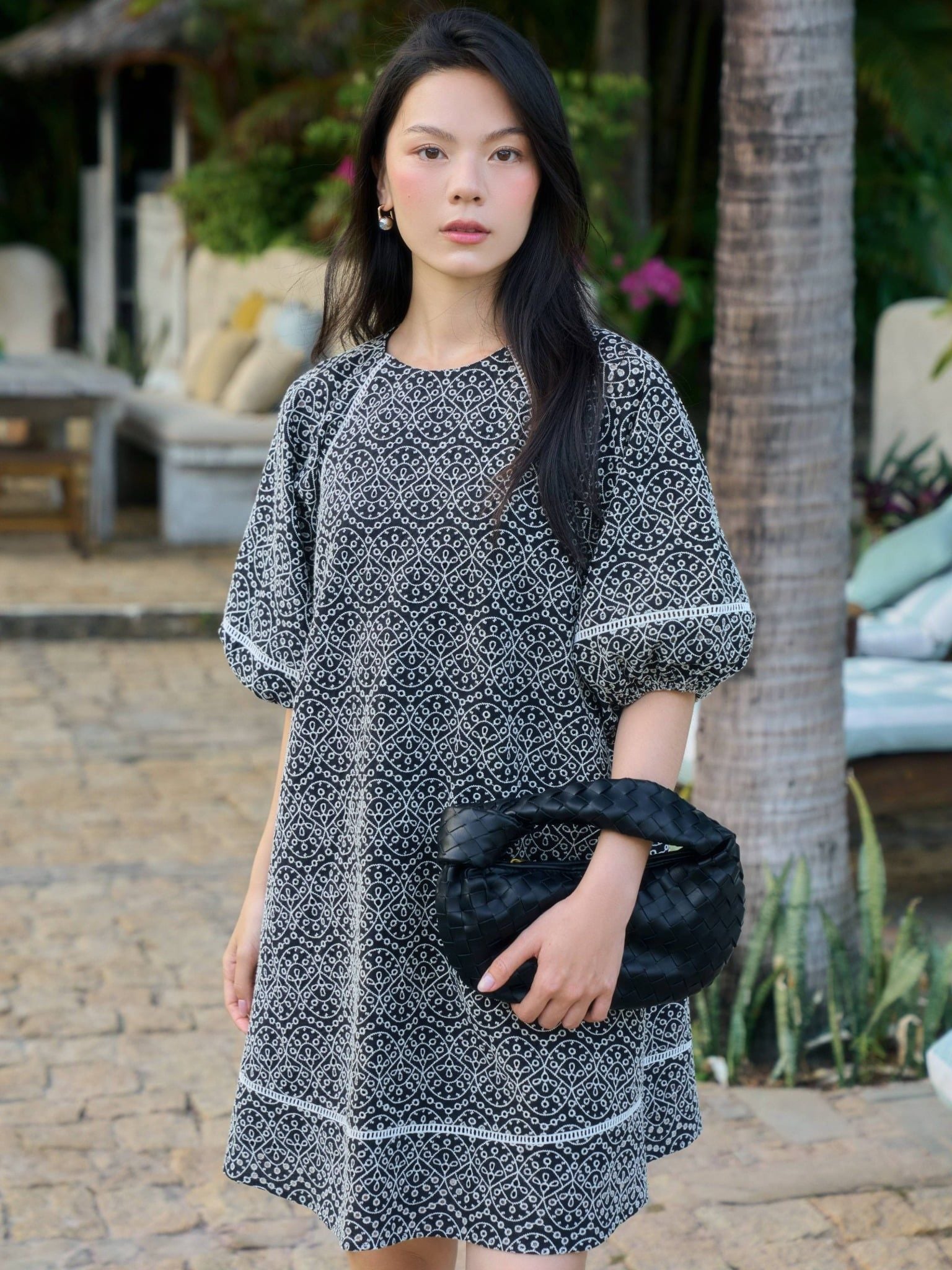  Đầm cotton thêu tay bồng | Mauve Embroidered Cotton dress 