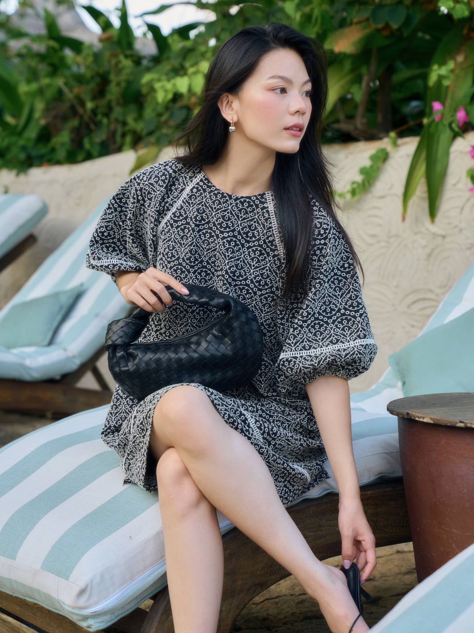 Đầm cotton thêu tay bồng | Mauve Embroidered Cotton dress 