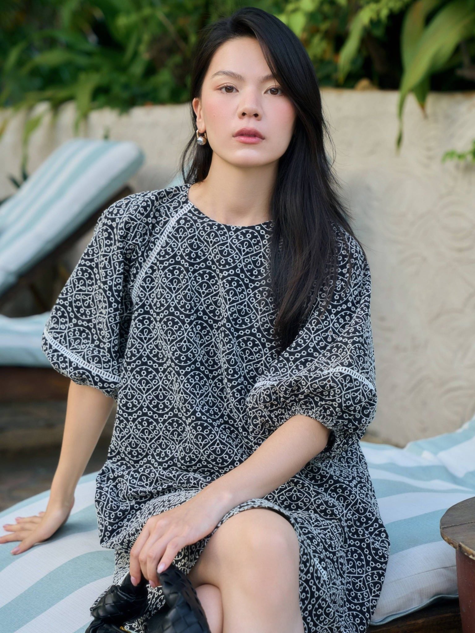  Đầm cotton thêu tay bồng | Mauve Embroidered Cotton dress 