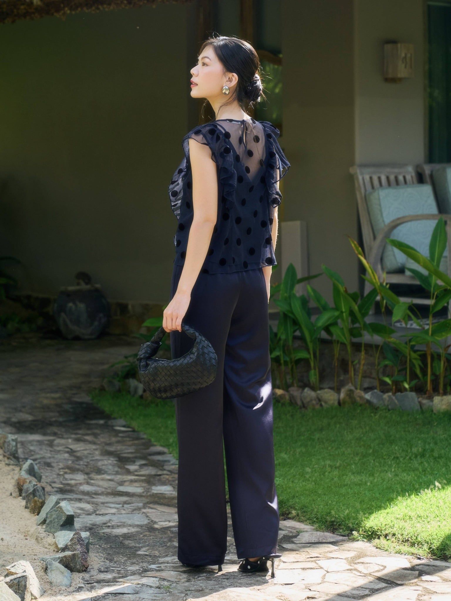  Áo lưới chấm bi bèo nhún | Mauve Soft Dot Top 