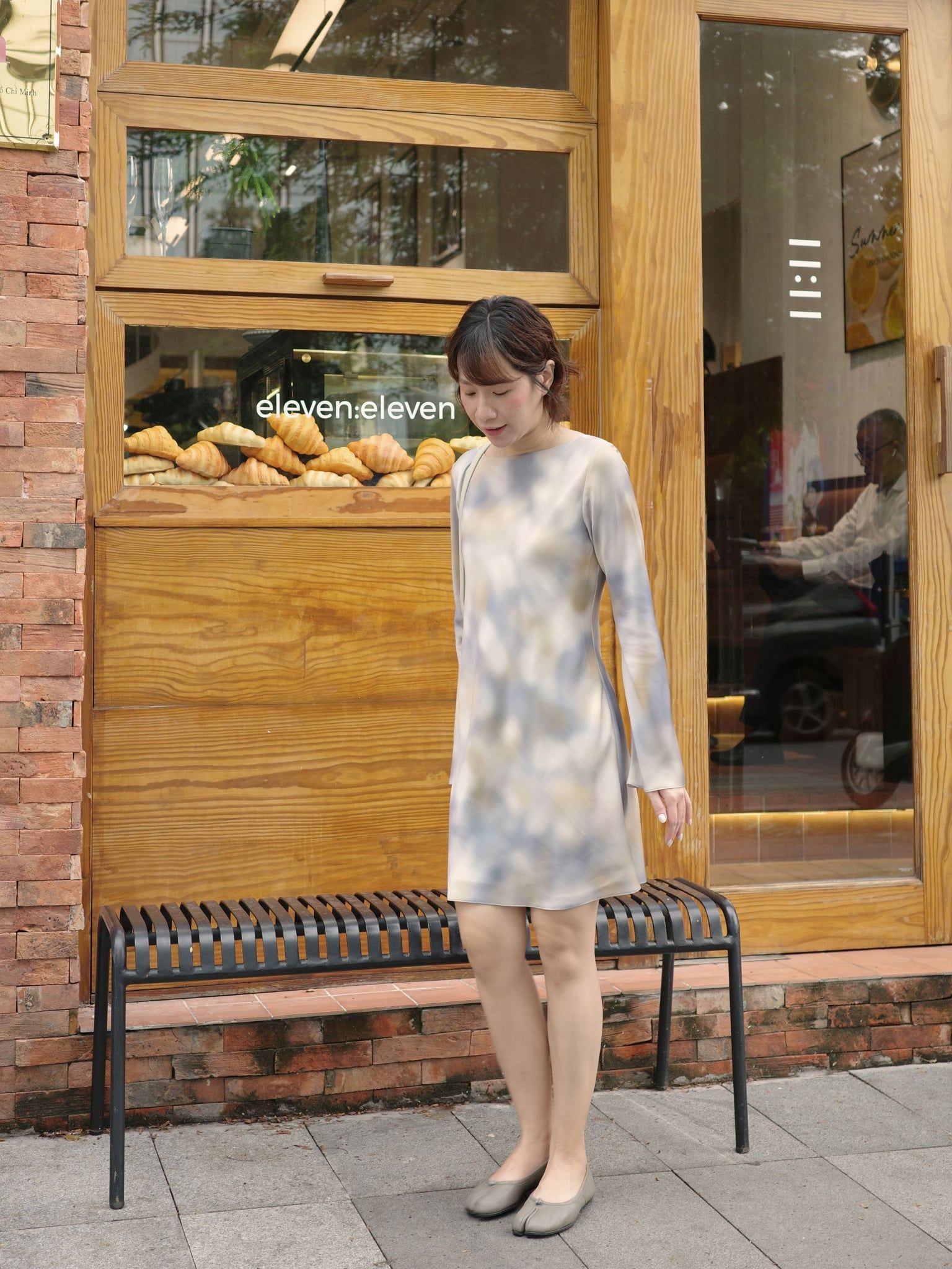  Đầm Sương Lam lụa tay dài | Mauve Blue Haze dress 