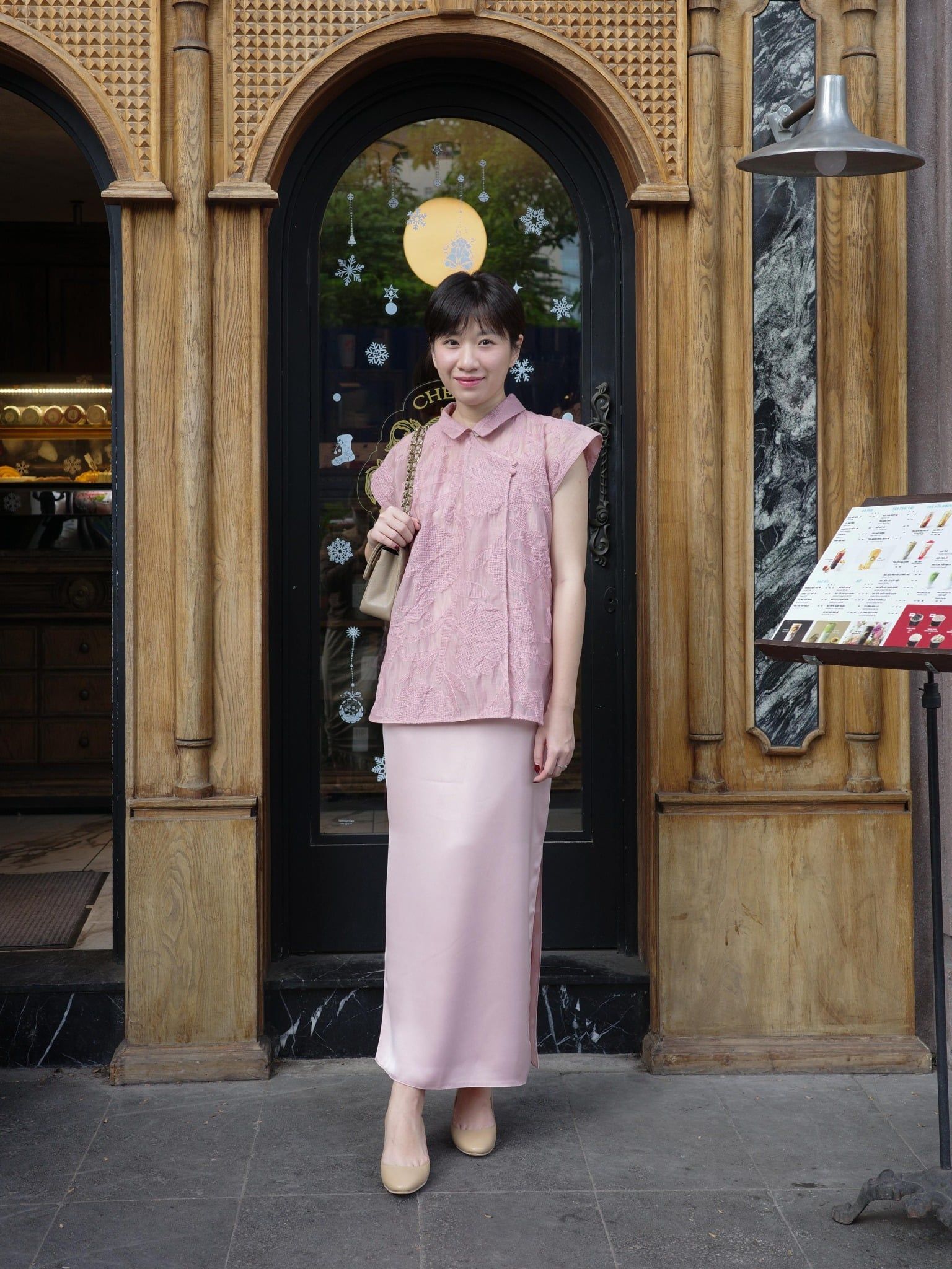  Set đầm lụa phối áo voan thêu | Mauve Lunar set 