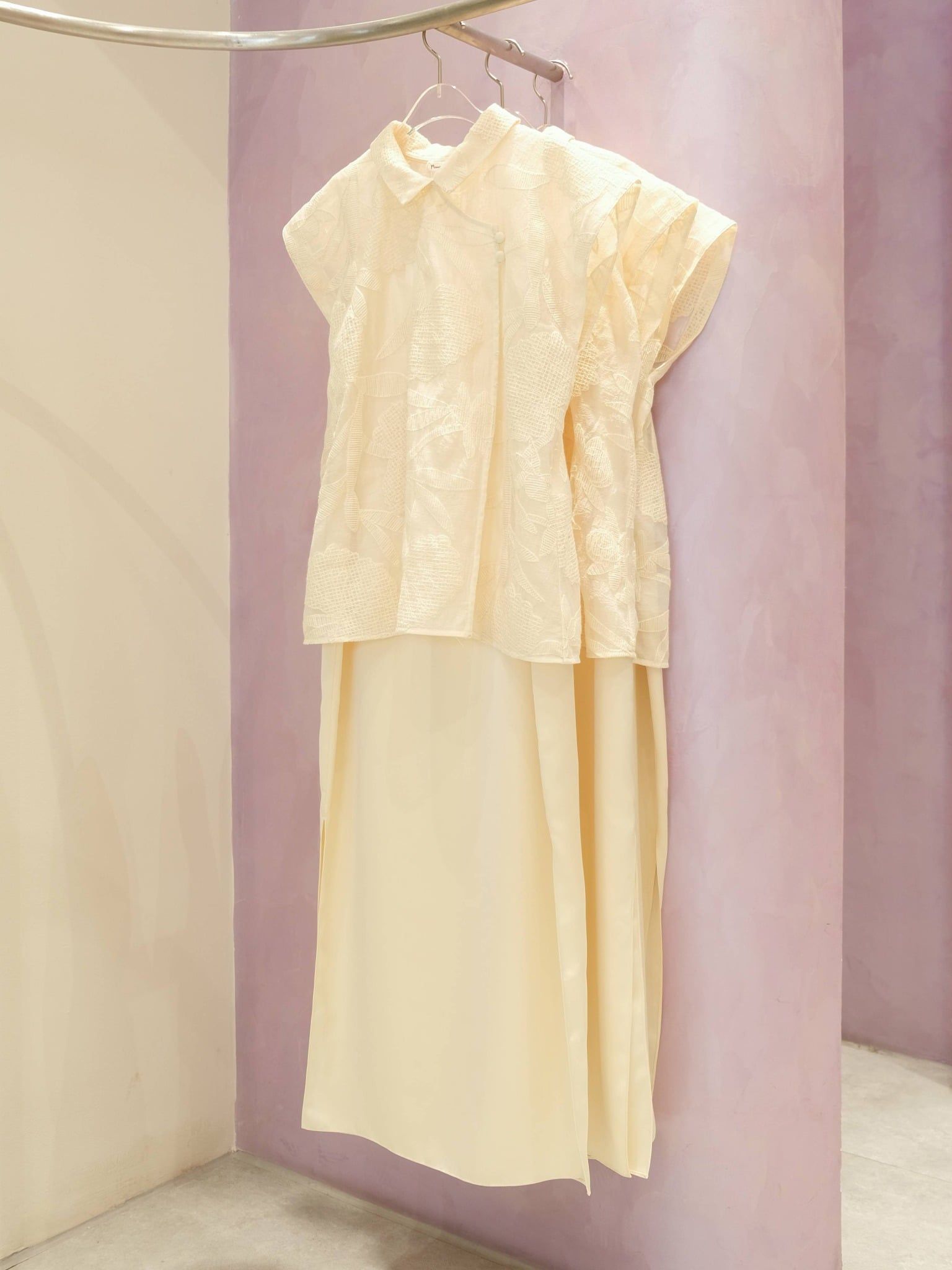  Set đầm lụa phối áo voan thêu | Mauve Lunar set 