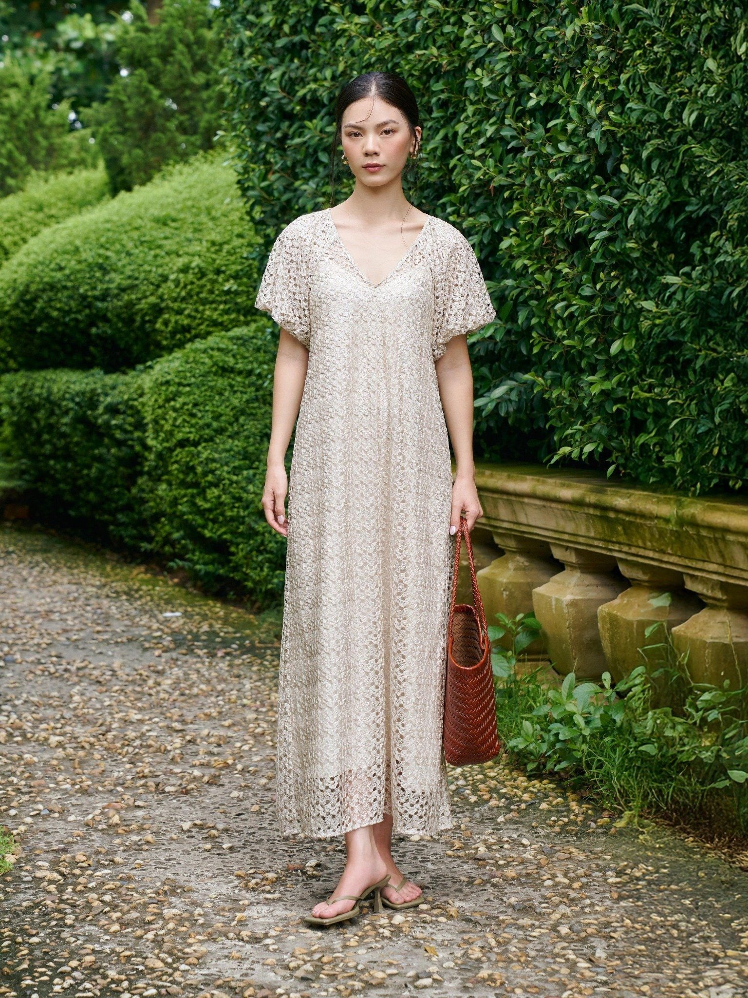  Đầm maxi ren tay bí | Mauve Lace dress 