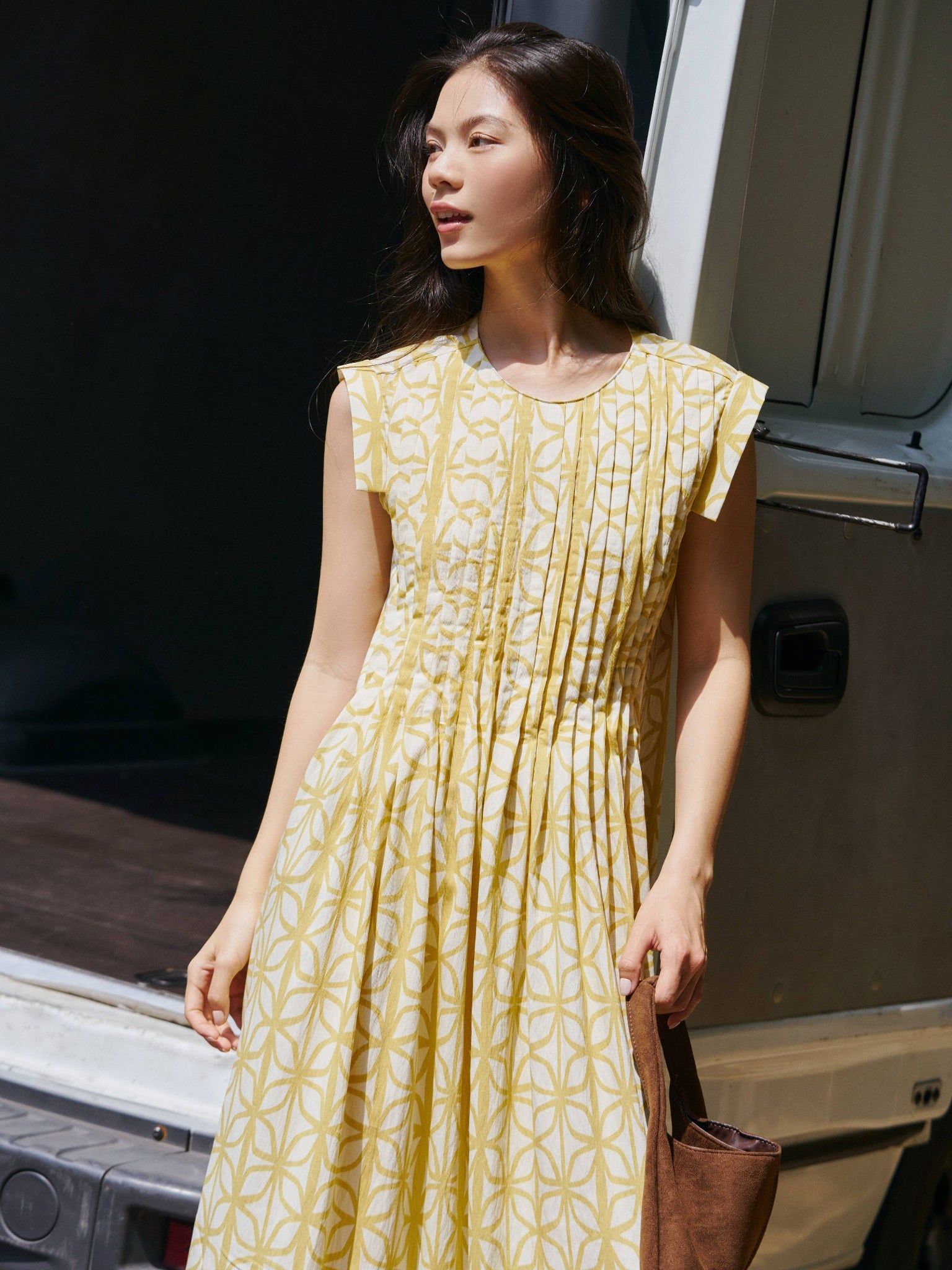  Đầm hoạ tiết xếp ly | Mauve Pattern dress 