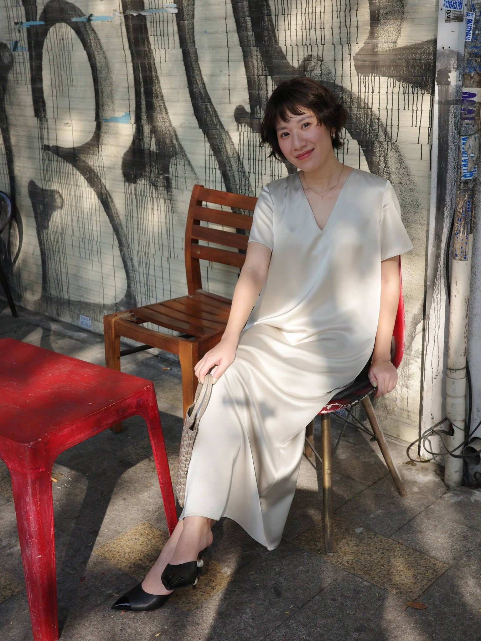  Đầm lụa dài cổ tim | Mauve V Silk dress 