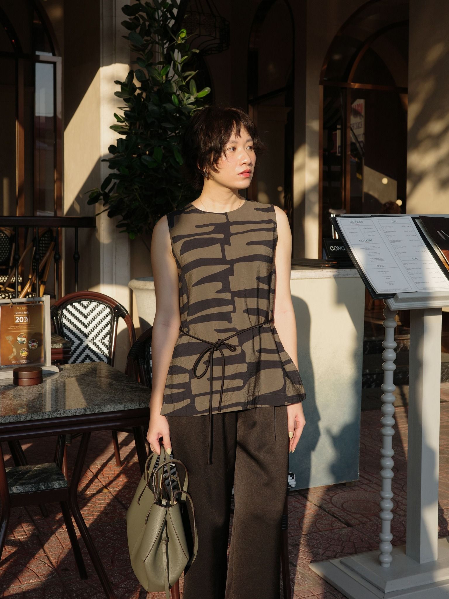  Áo họa tiết thắt eo | Mauve Daily Tie Top 