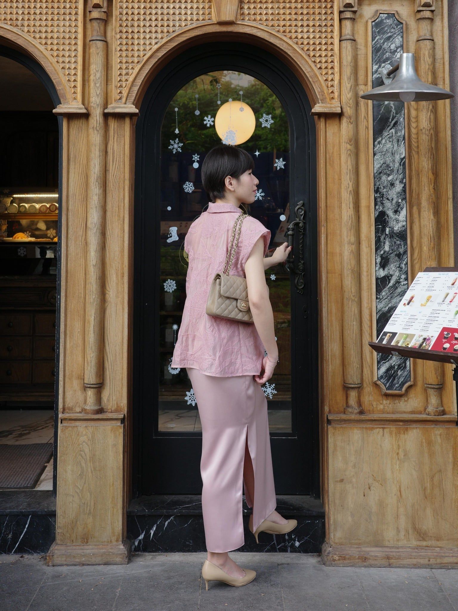  Set đầm lụa phối áo voan thêu | Mauve Lunar set 