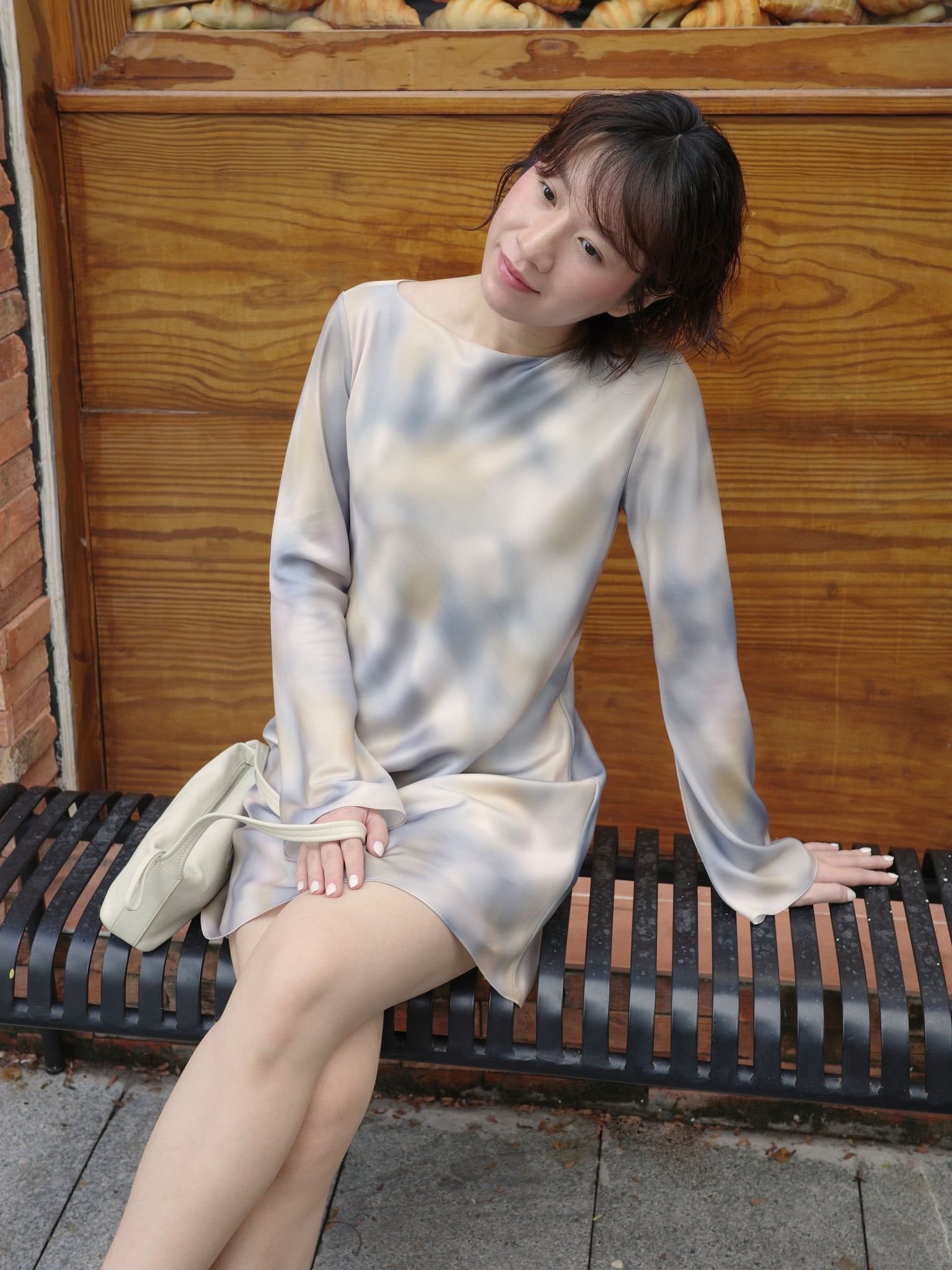  Đầm Sương Lam lụa tay dài | Mauve Blue Haze dress 