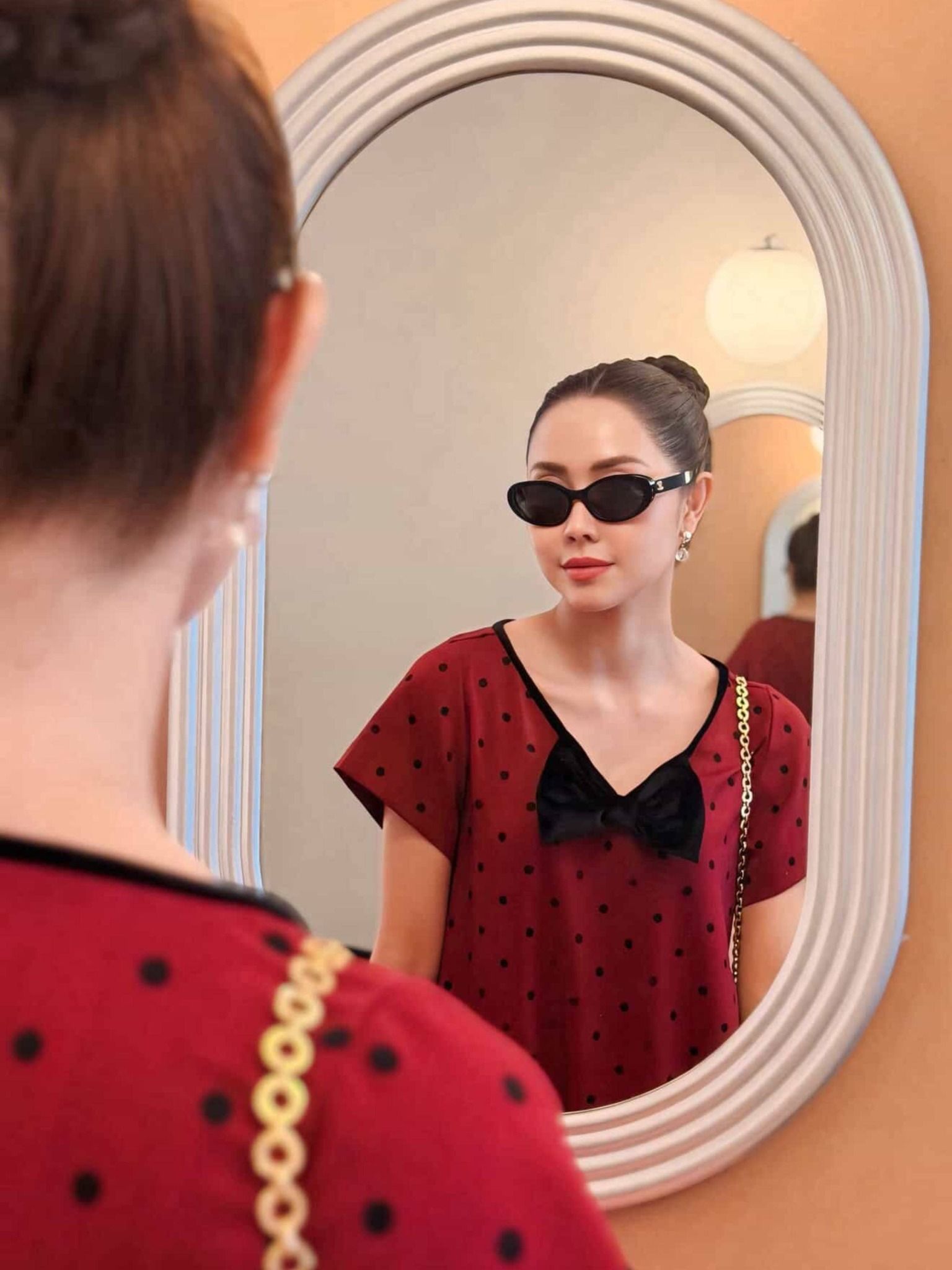  Đầm chấm bi phối nơ cổ tim | Mauve Bowie dress 