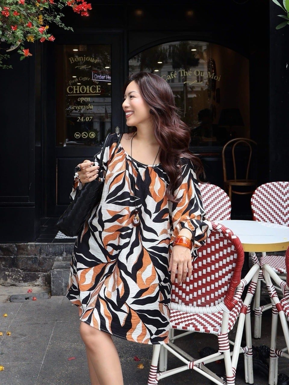  Đầm tay bồng hoạ tiết | Mauve Coral dress 