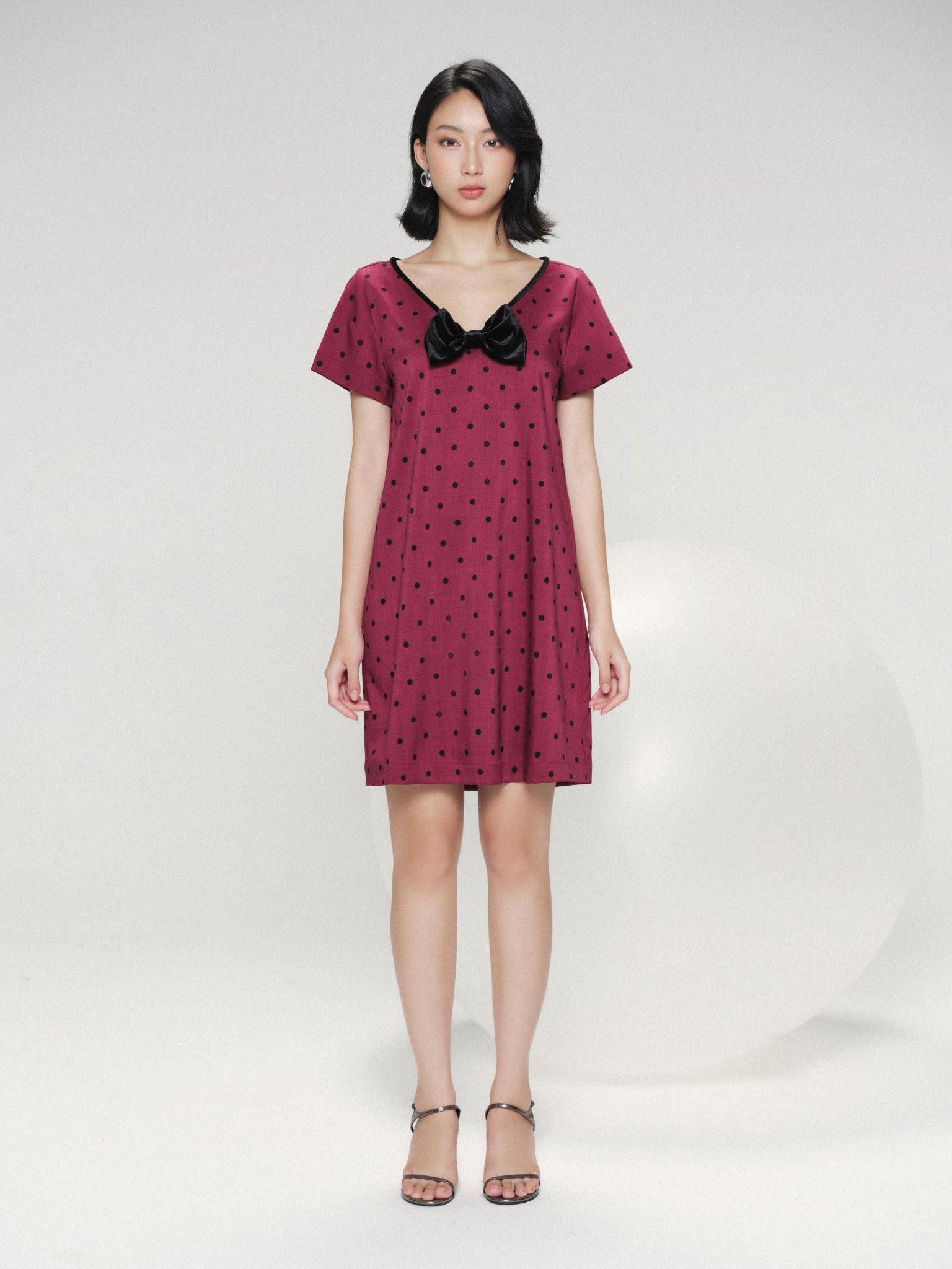  Đầm chấm bi phối nơ cổ tim | Mauve Bowie dress 