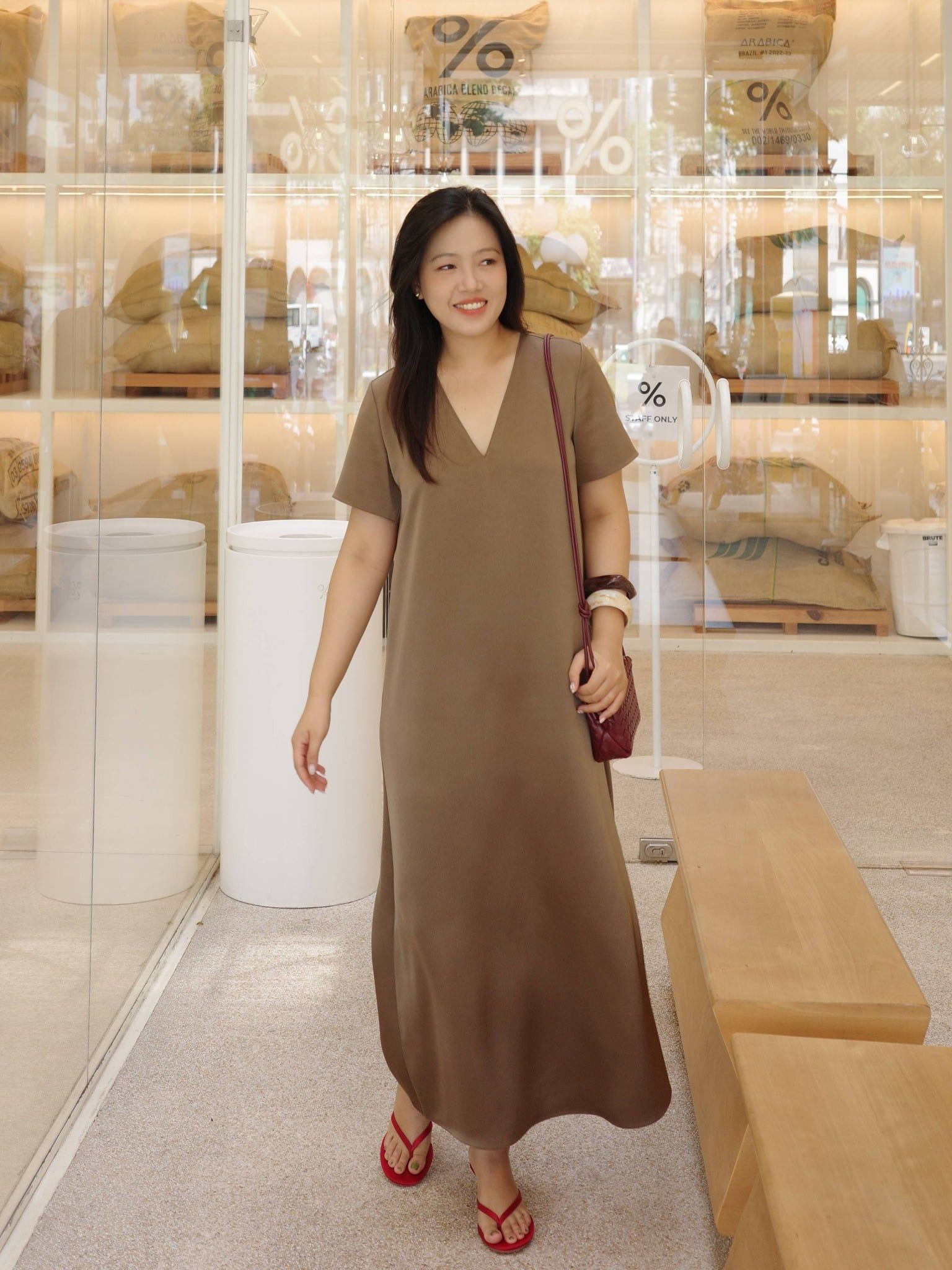  Đầm lụa dài cổ tim | Mauve V Silk dress 