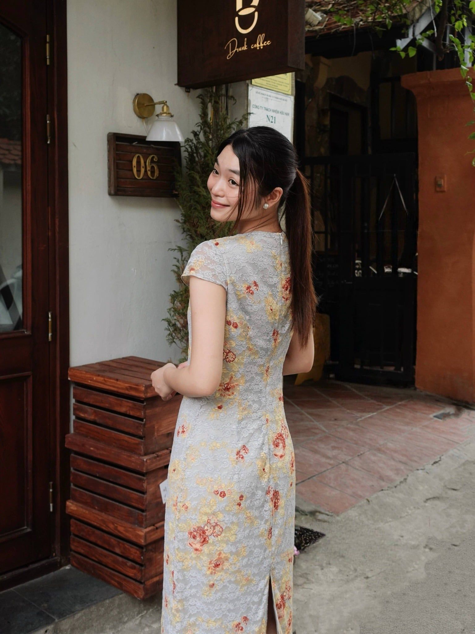  Đầm lụa ren hoa | Mauve Silk mesh dress 
