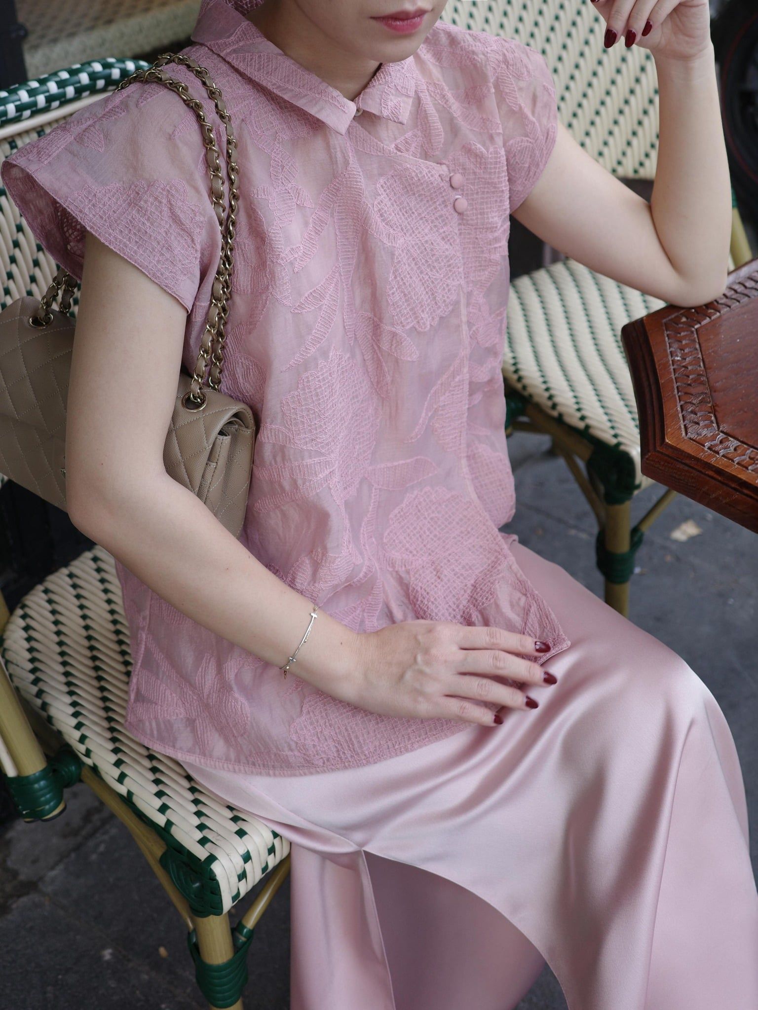  Set đầm lụa phối áo voan thêu | Mauve Lunar set 