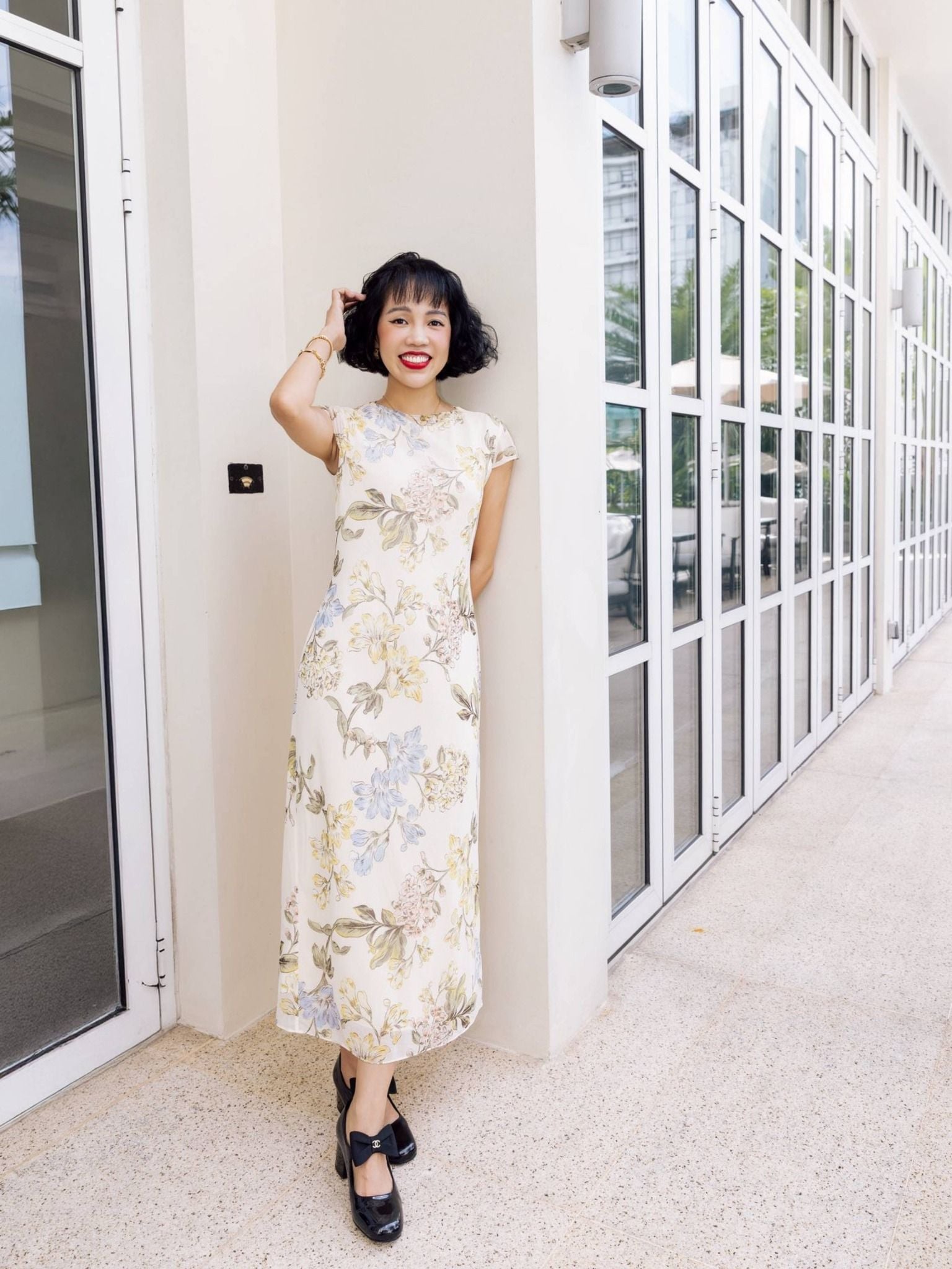  Đầm lụa ren hoa | Mauve Silk mesh dress 