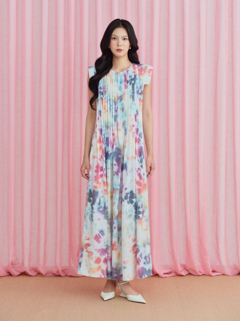  Đầm hoạ tiết xếp ly | Mauve Pattern dress 