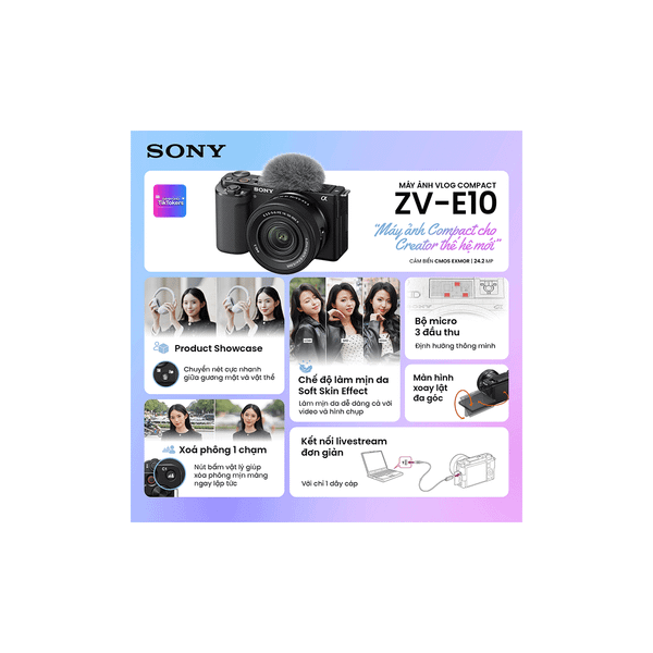  Máy ảnh Vlog Compact Sony ZV-E10 (ZVE10) 
