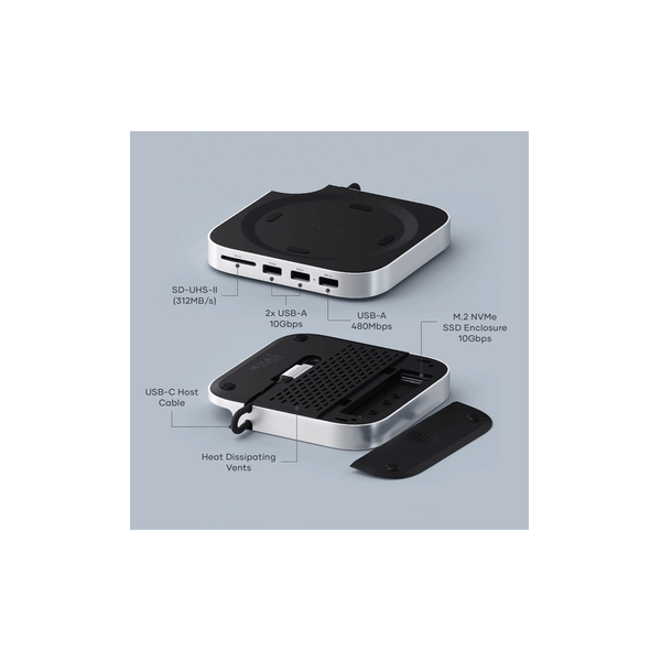 Đế Kiêm Hub chuyển đổi Satechi 5in1 cho mac mini m4 với khe gắn SSD / ST-GNMMES