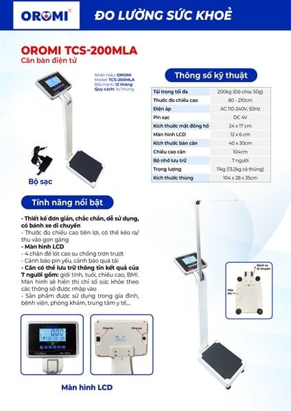 Cân Bàn Điện Tử Oromi TCS-200MLA