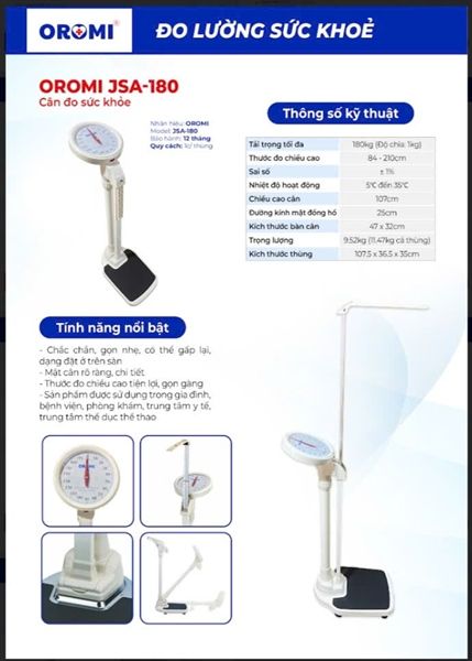 Cân Sức Khỏe Có Thước Đo Chiều Cao OROMi JSA- 180