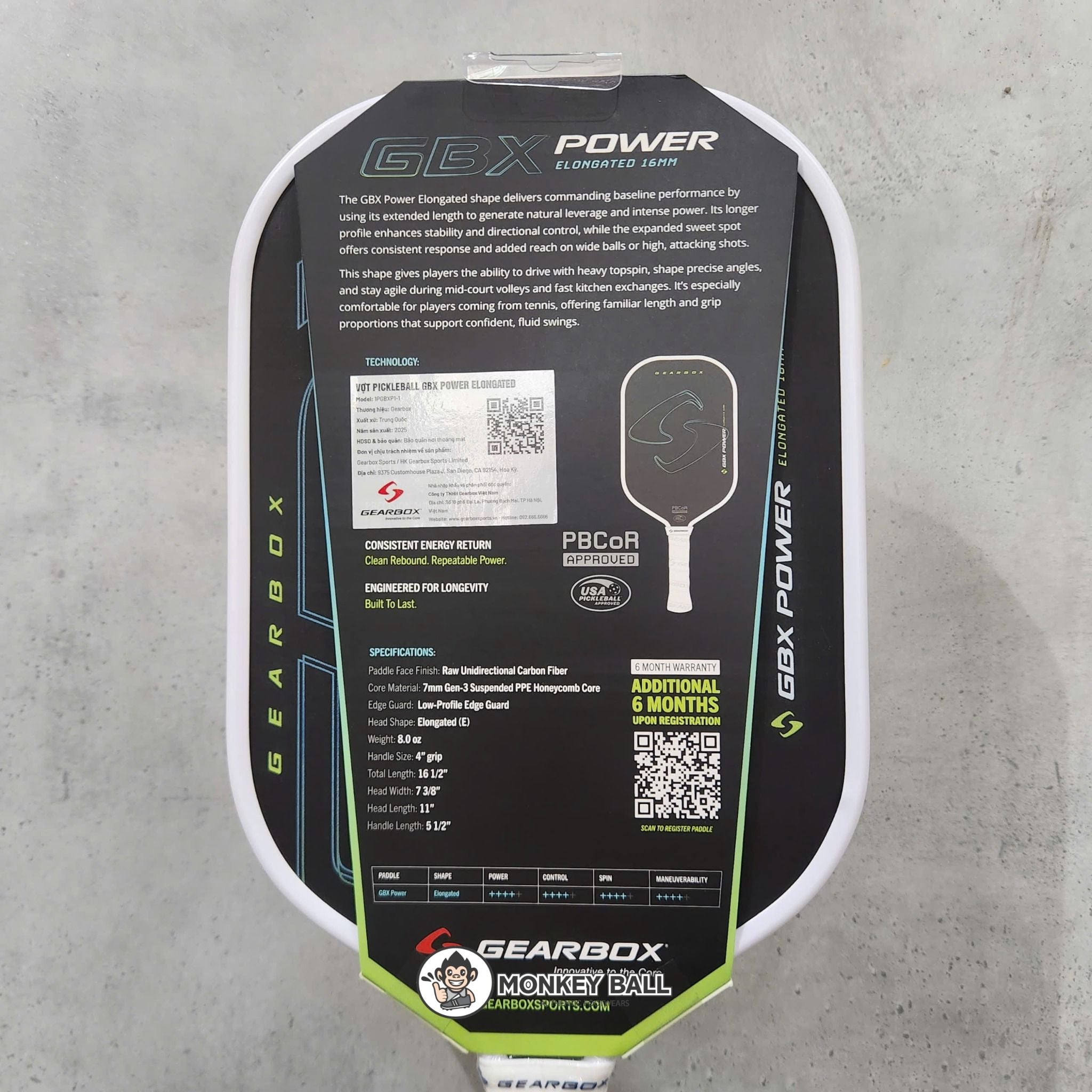  Vợt Pickleball GBX Power Elongated - Gen-3 Honeycomb 